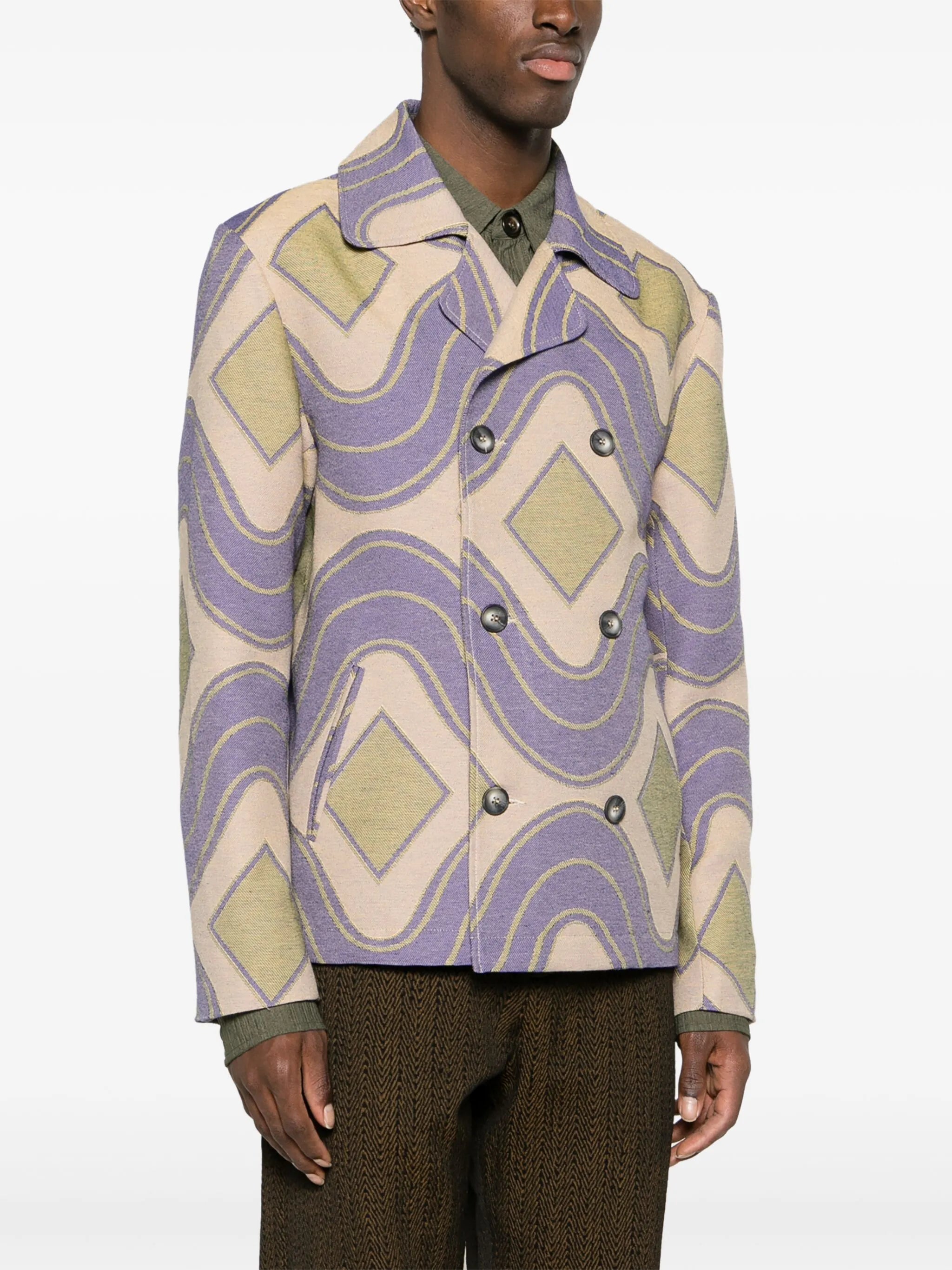geometric-pattern woven peacoat