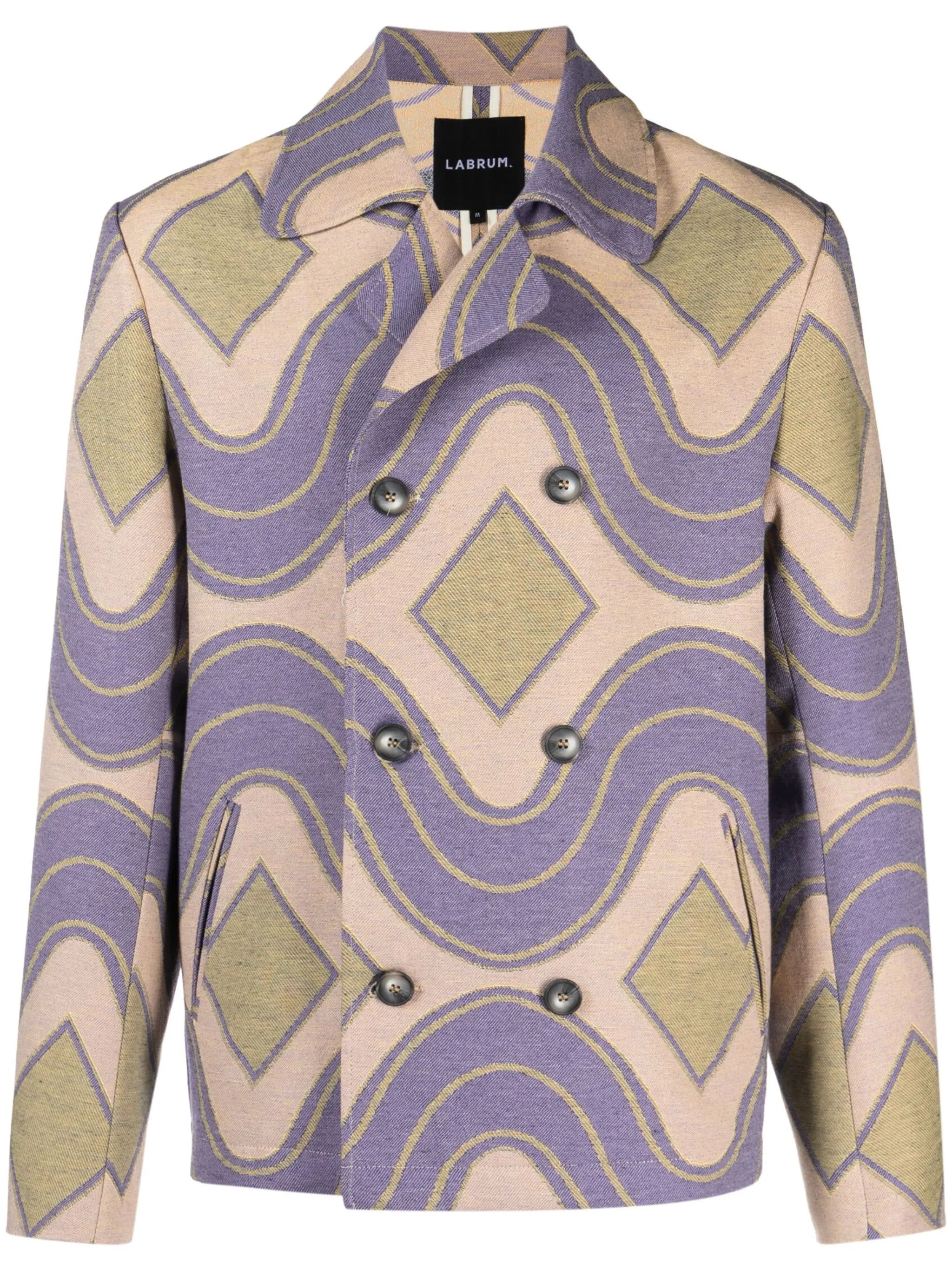 geometric-pattern woven peacoat