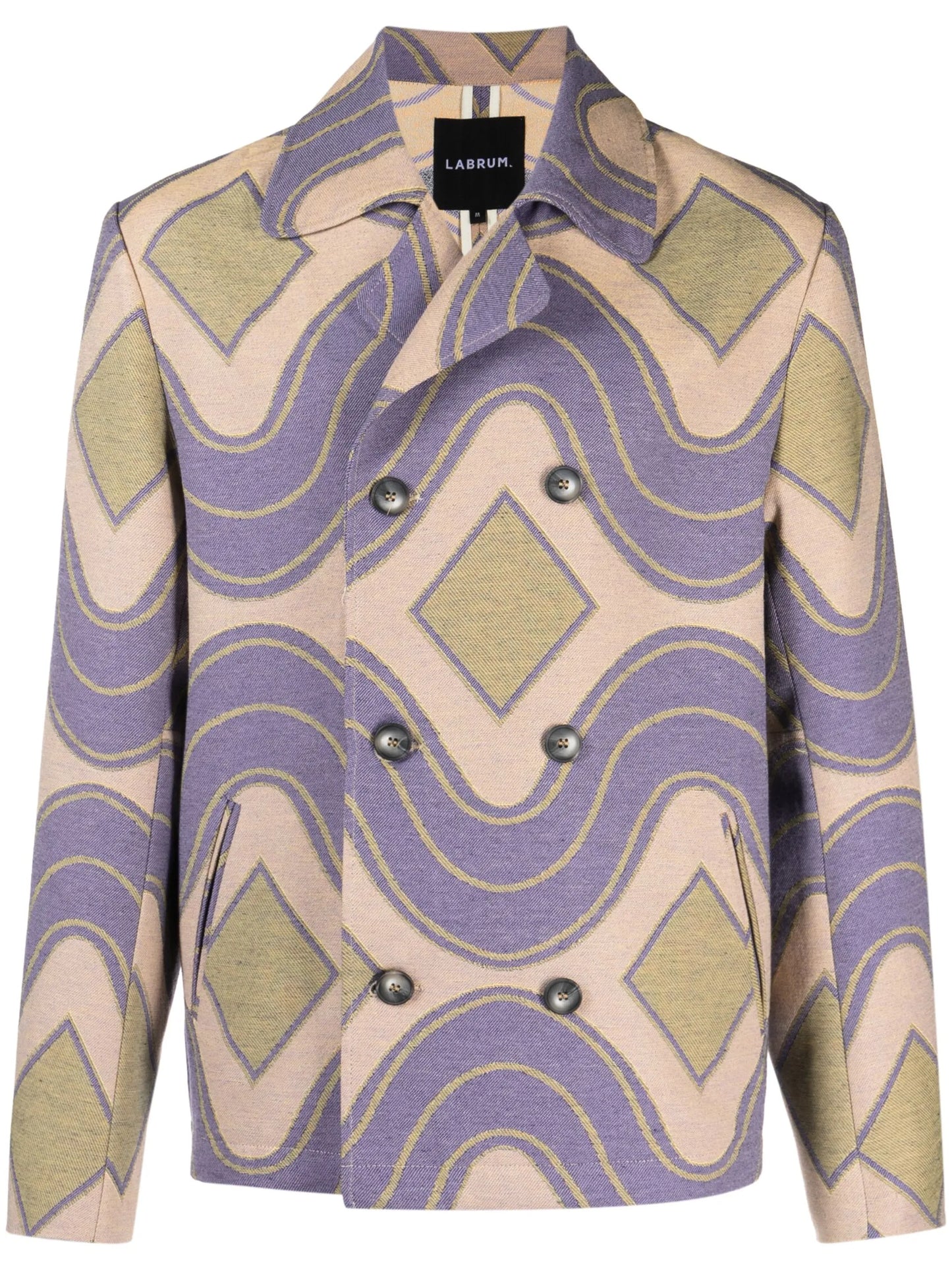 geometric-pattern woven peacoat
