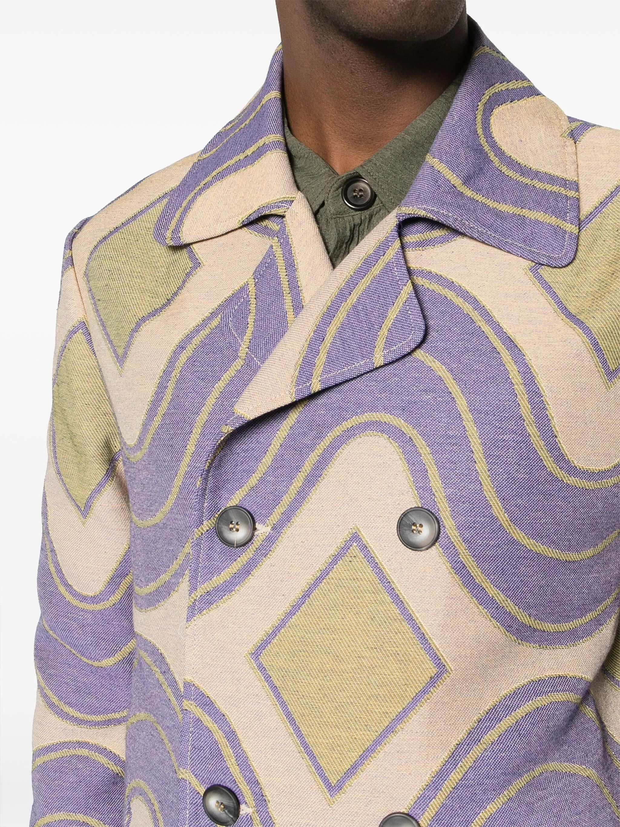 geometric-pattern woven peacoat