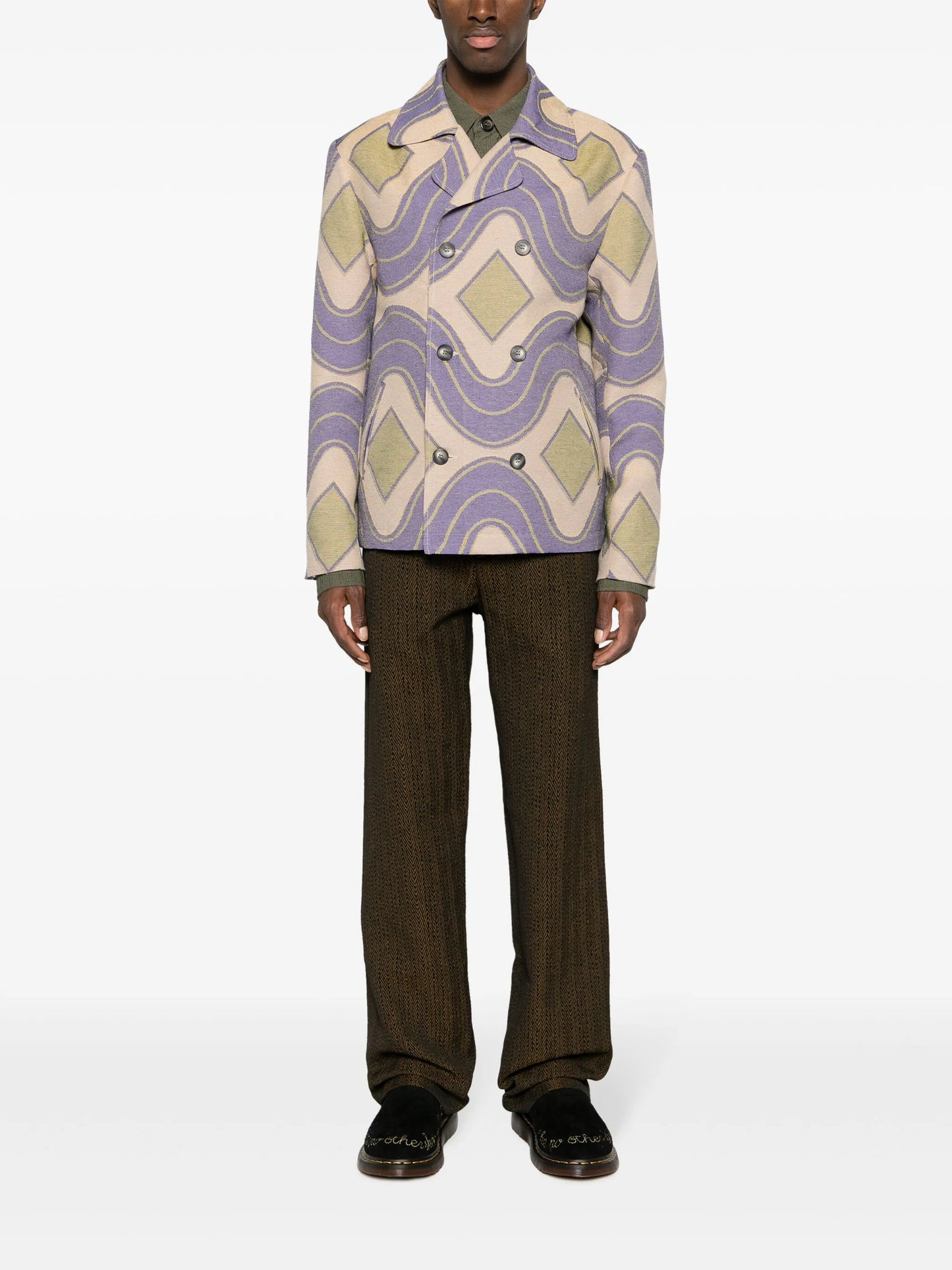 geometric-pattern woven peacoat