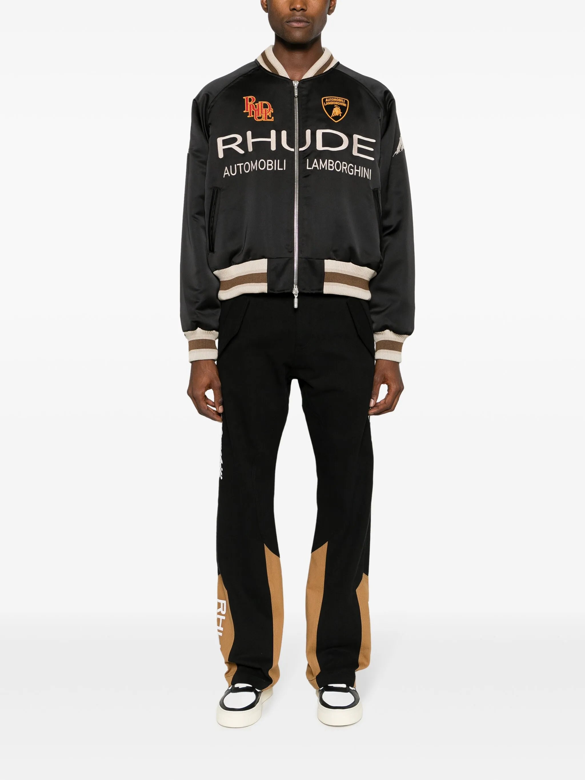 logo-embroidered panelled trousers