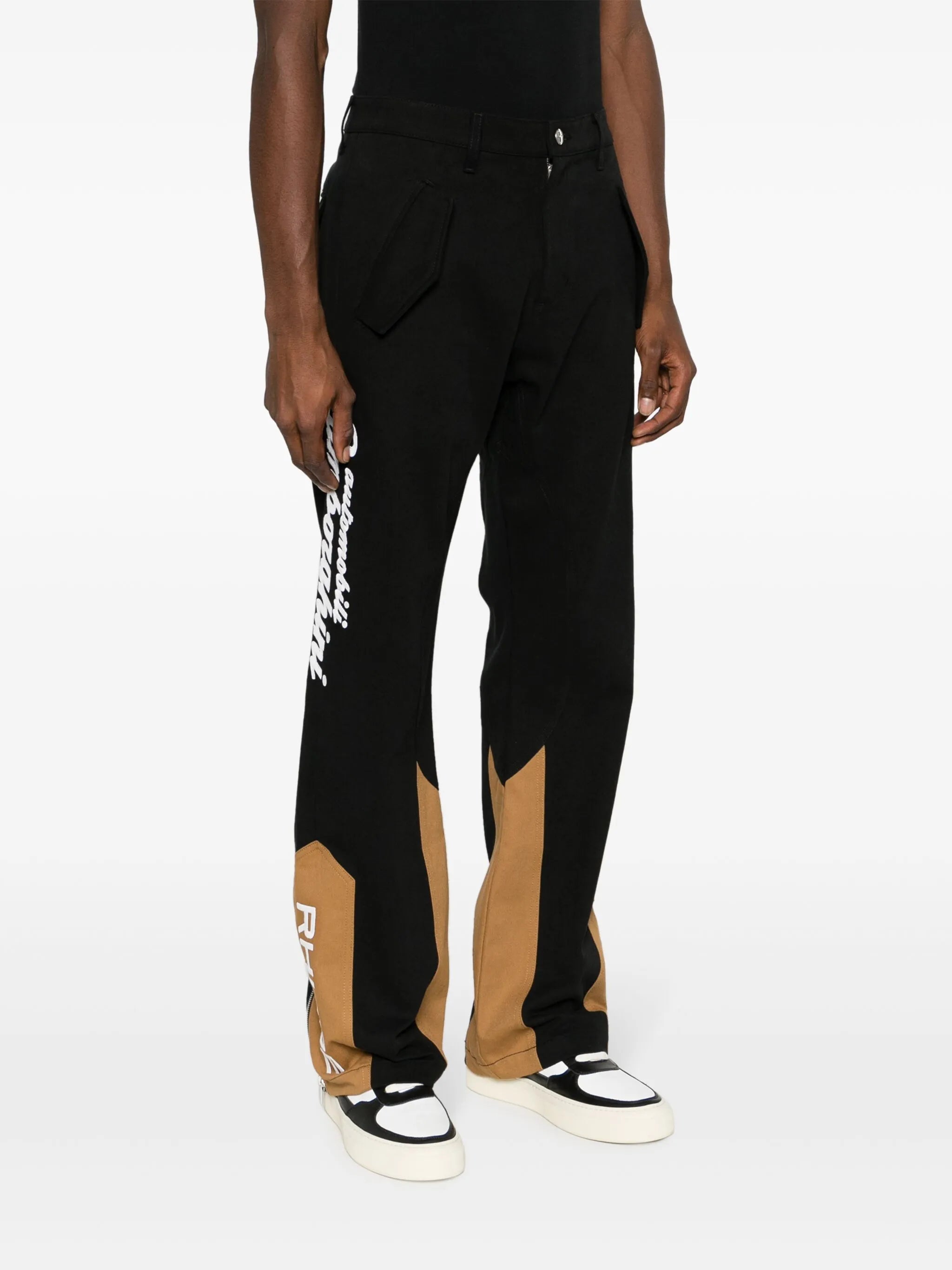 logo-embroidered panelled trousers