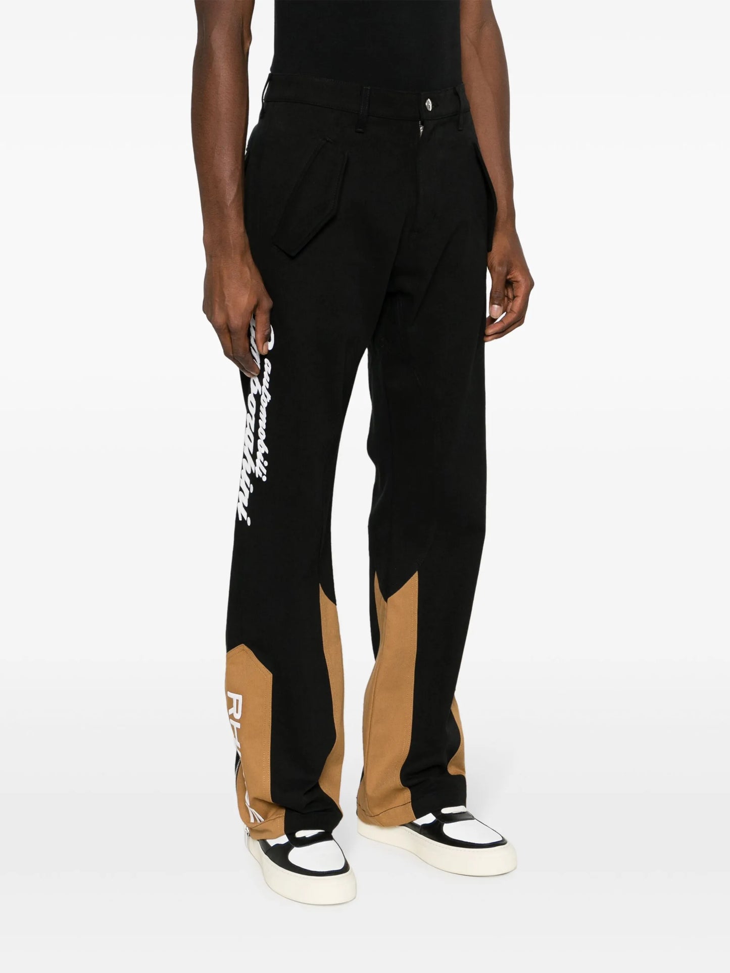 logo-embroidered panelled trousers