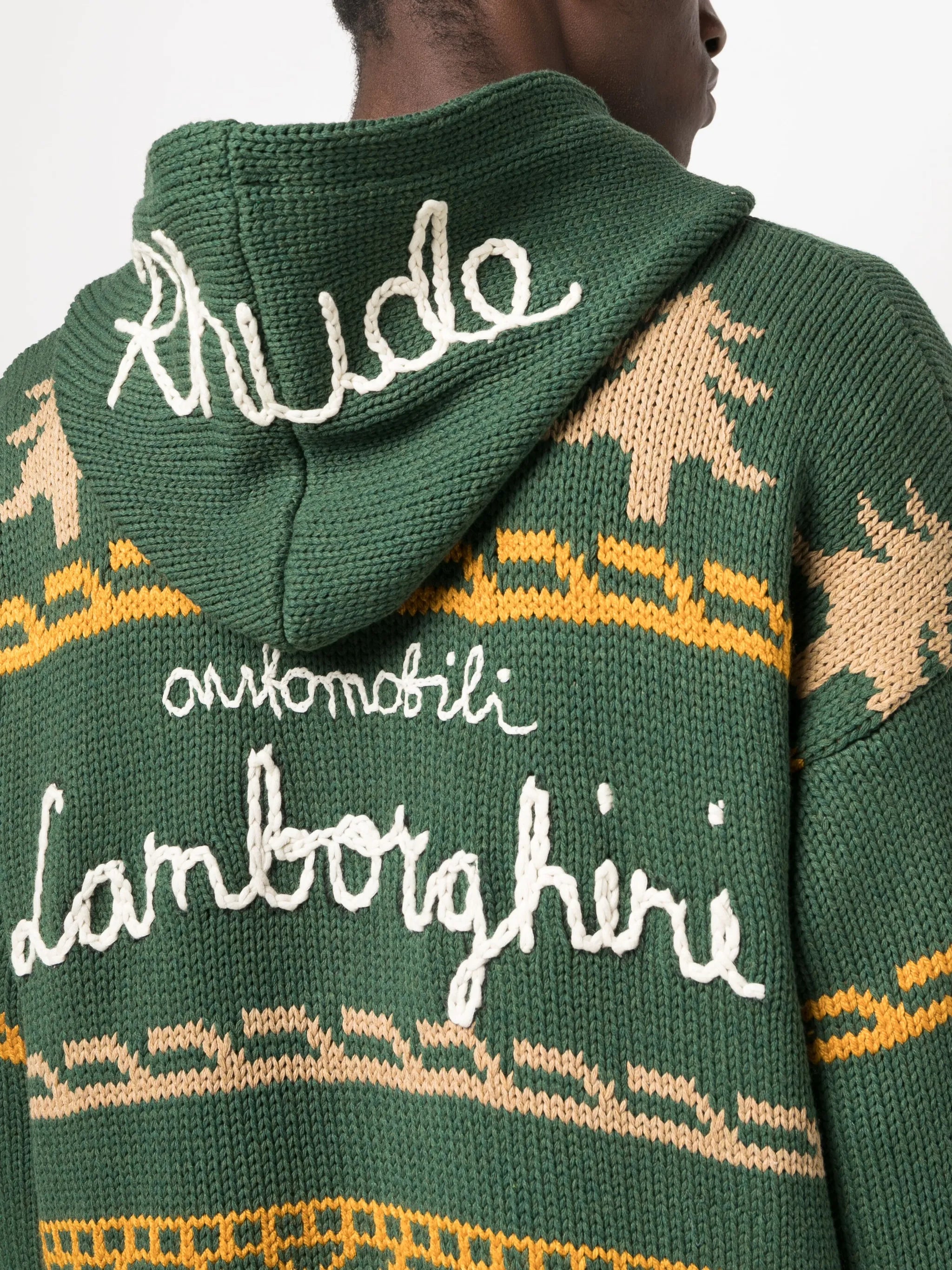 patterned intarsia zip-up hoodie