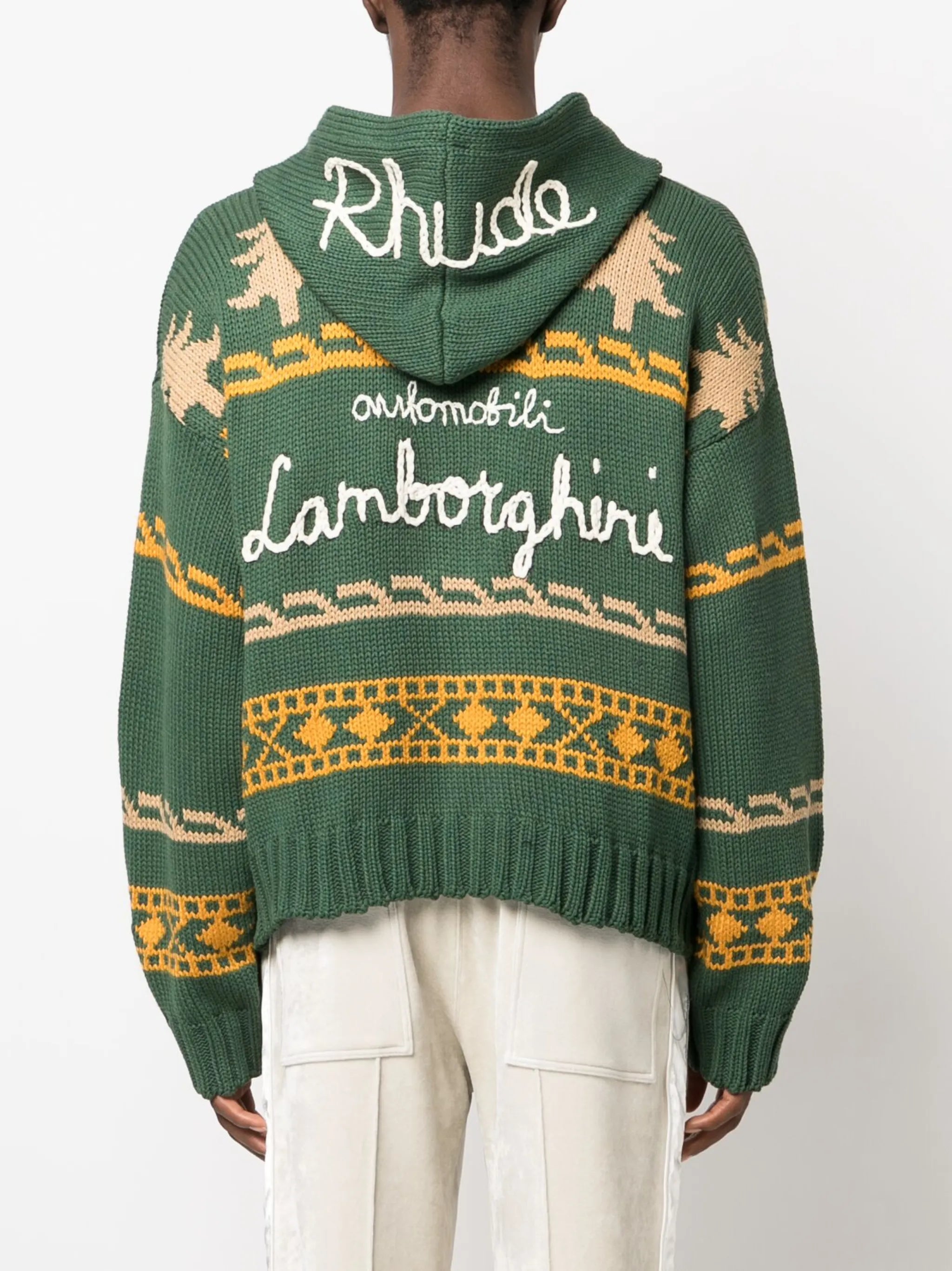 patterned intarsia zip-up hoodie