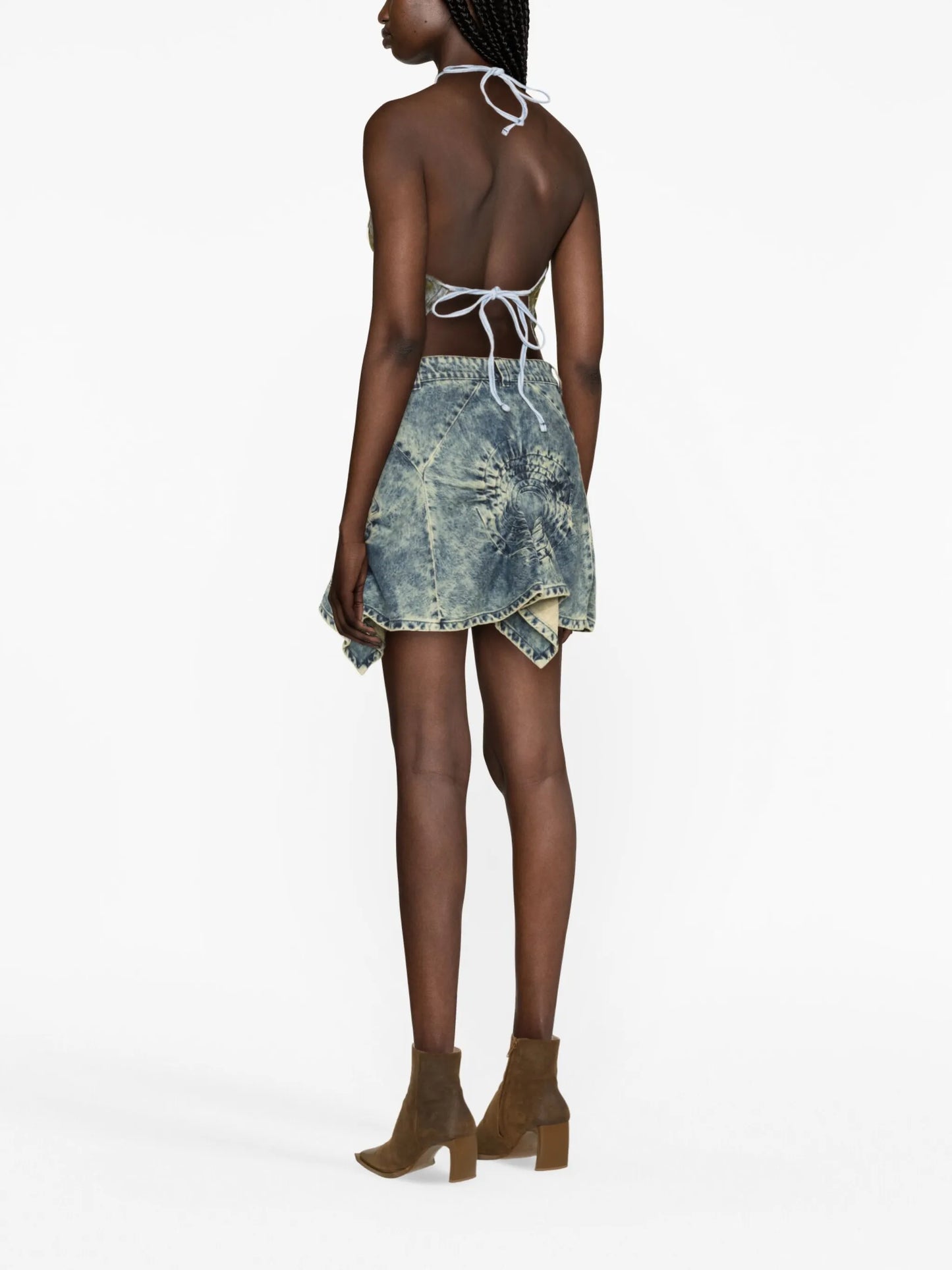 Swirl halterneck denim top