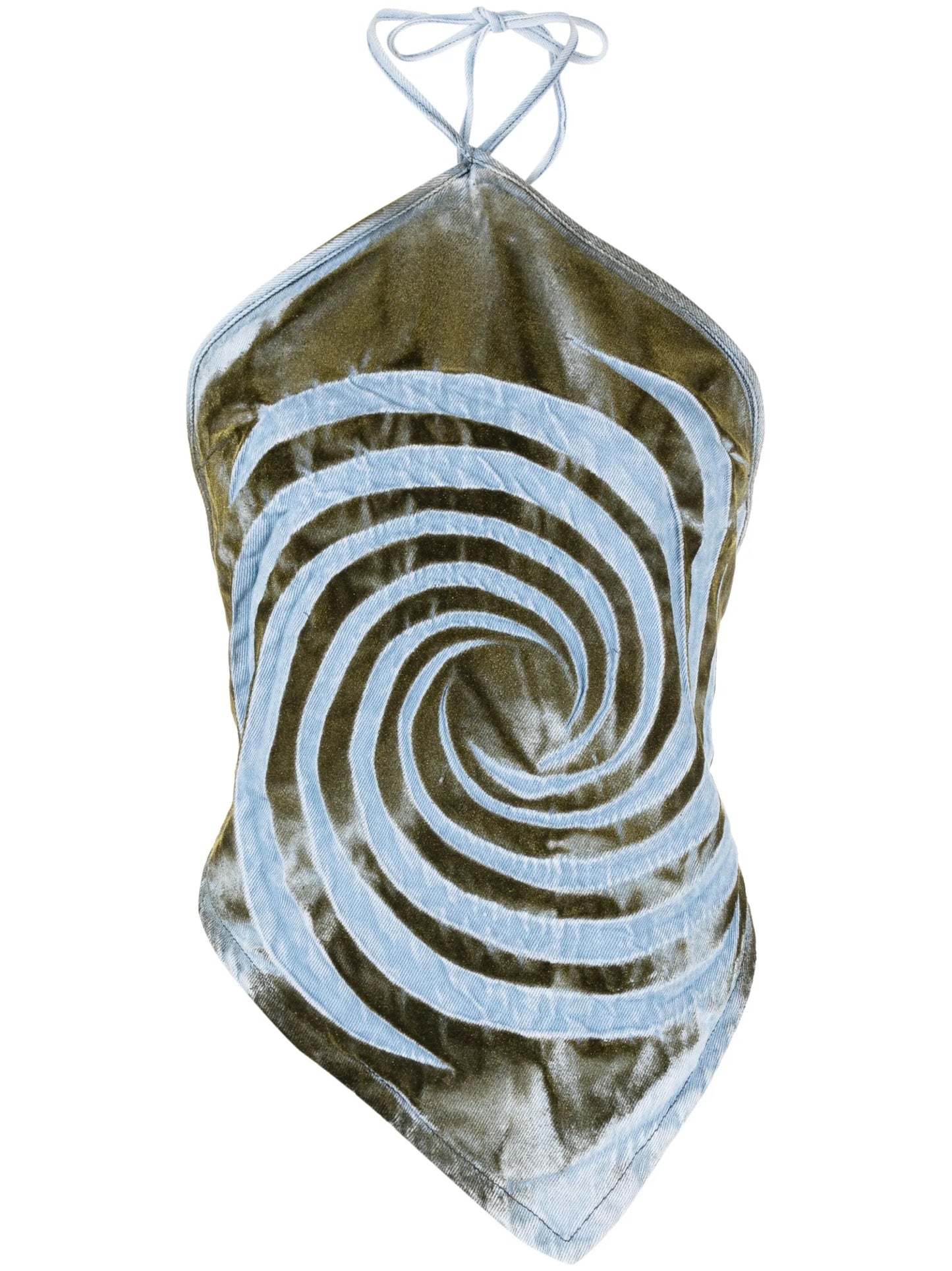 Swirl halterneck denim top