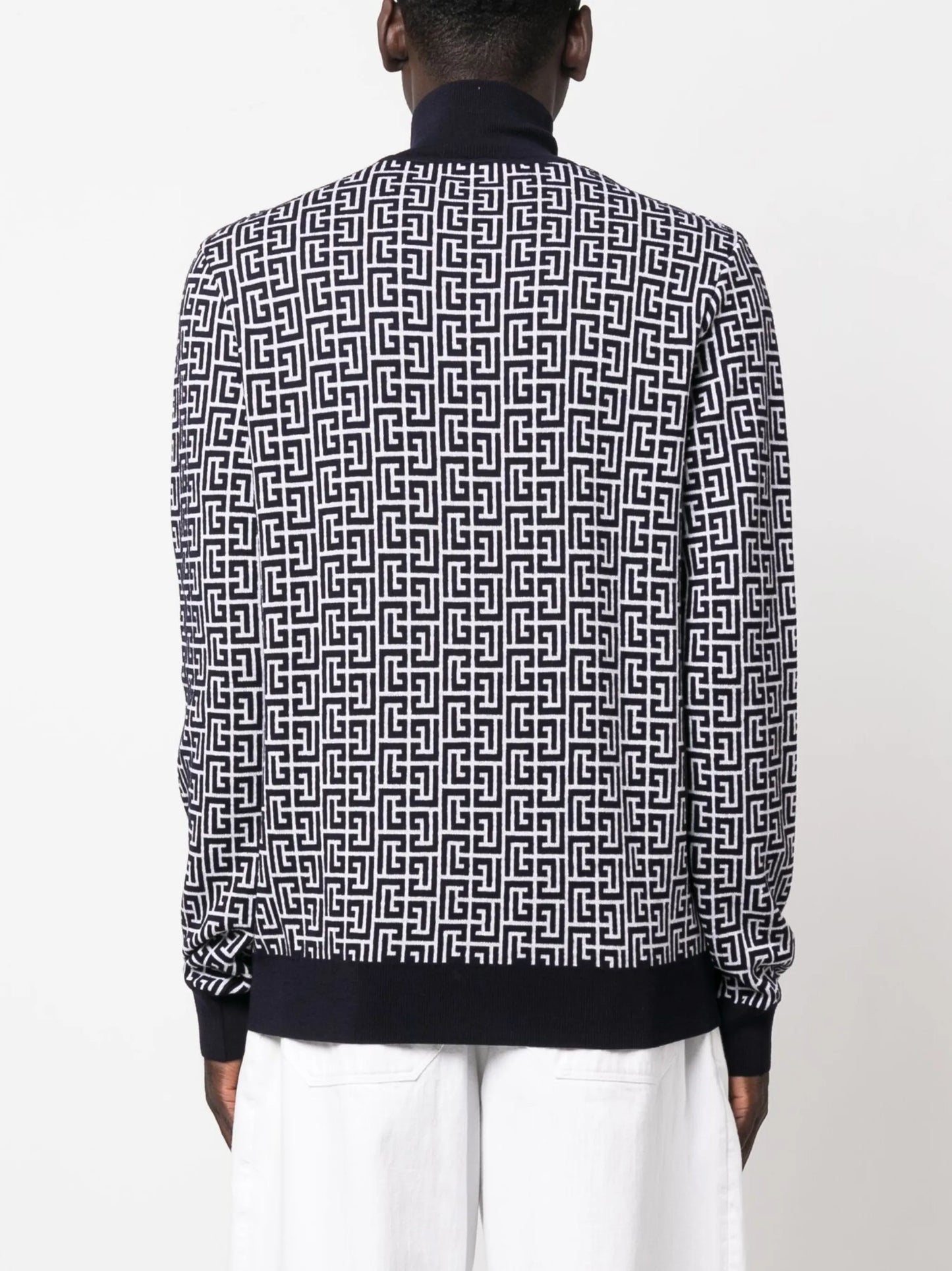 monogram-intarsia roll-neck jumper