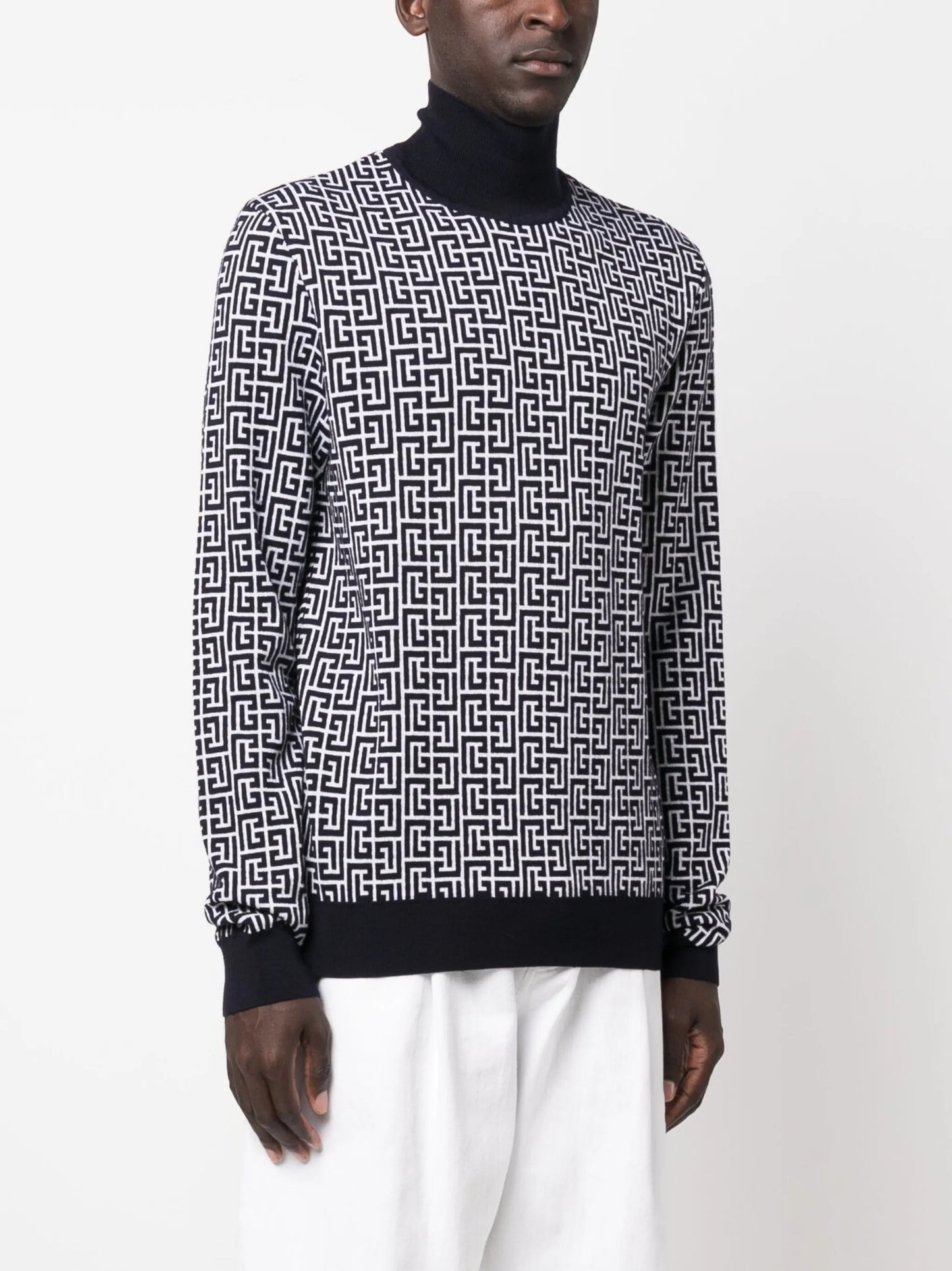 monogram-intarsia roll-neck jumper