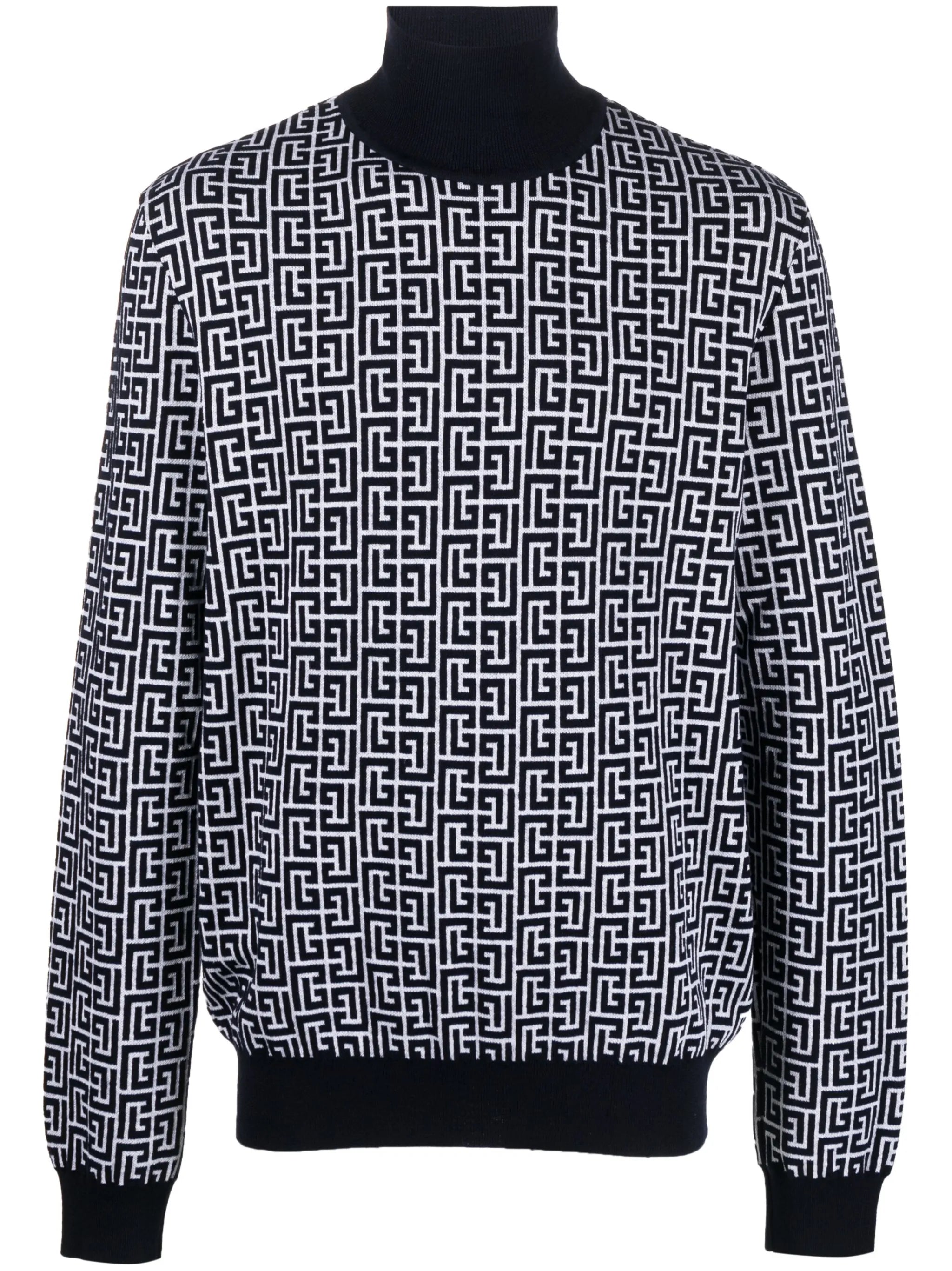 monogram-intarsia roll-neck jumper