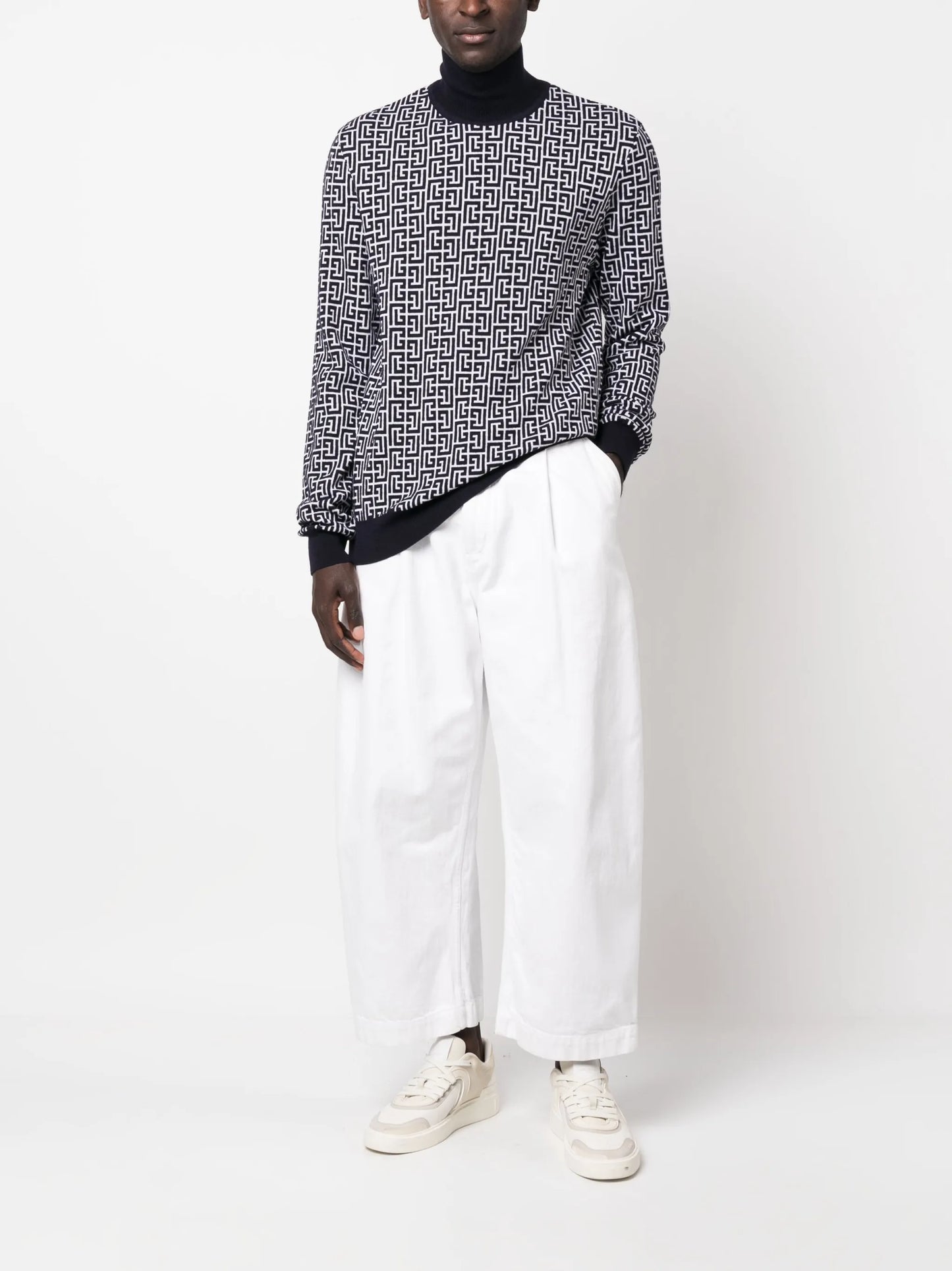 monogram-intarsia roll-neck jumper