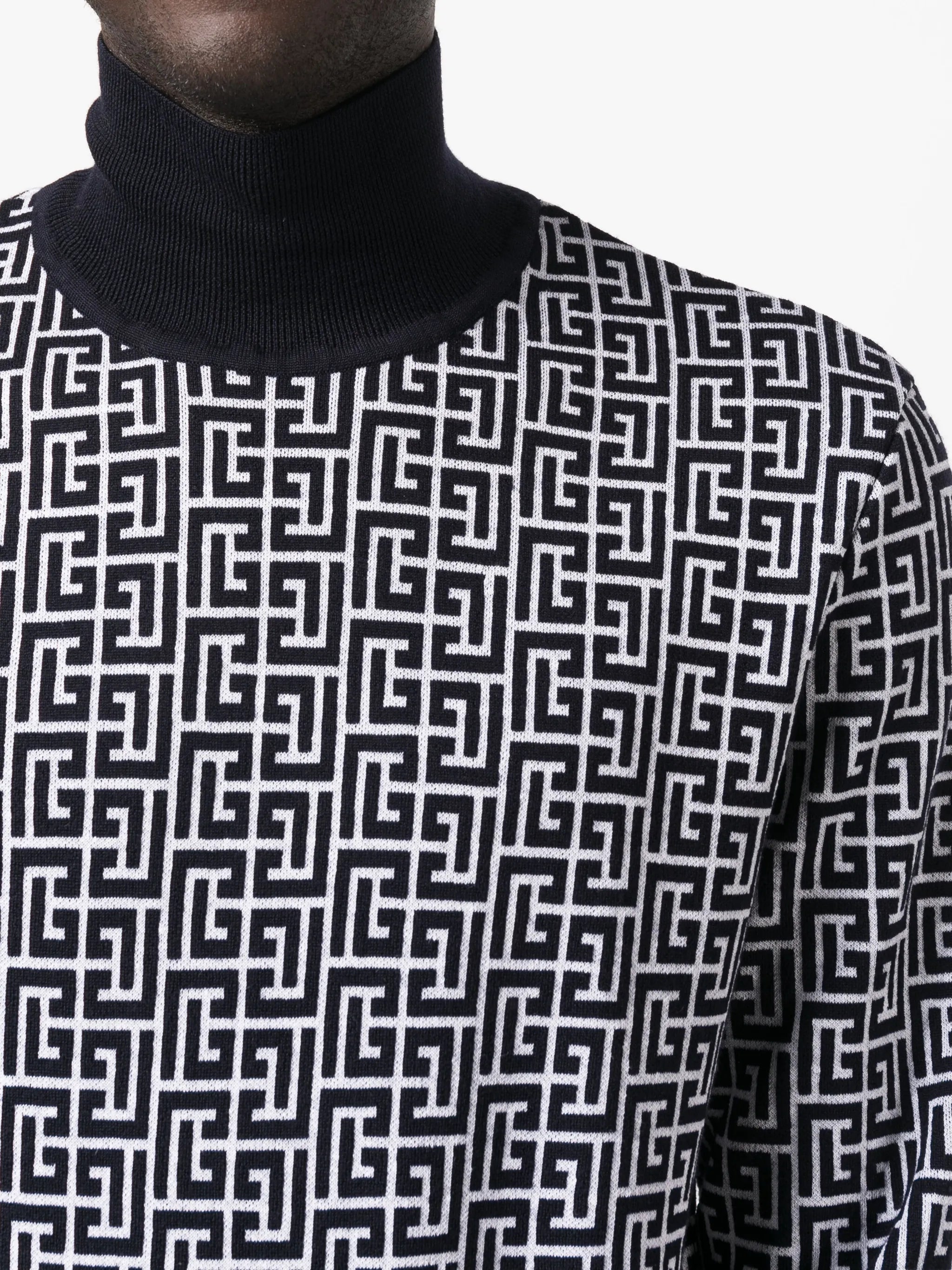 monogram-intarsia roll-neck jumper