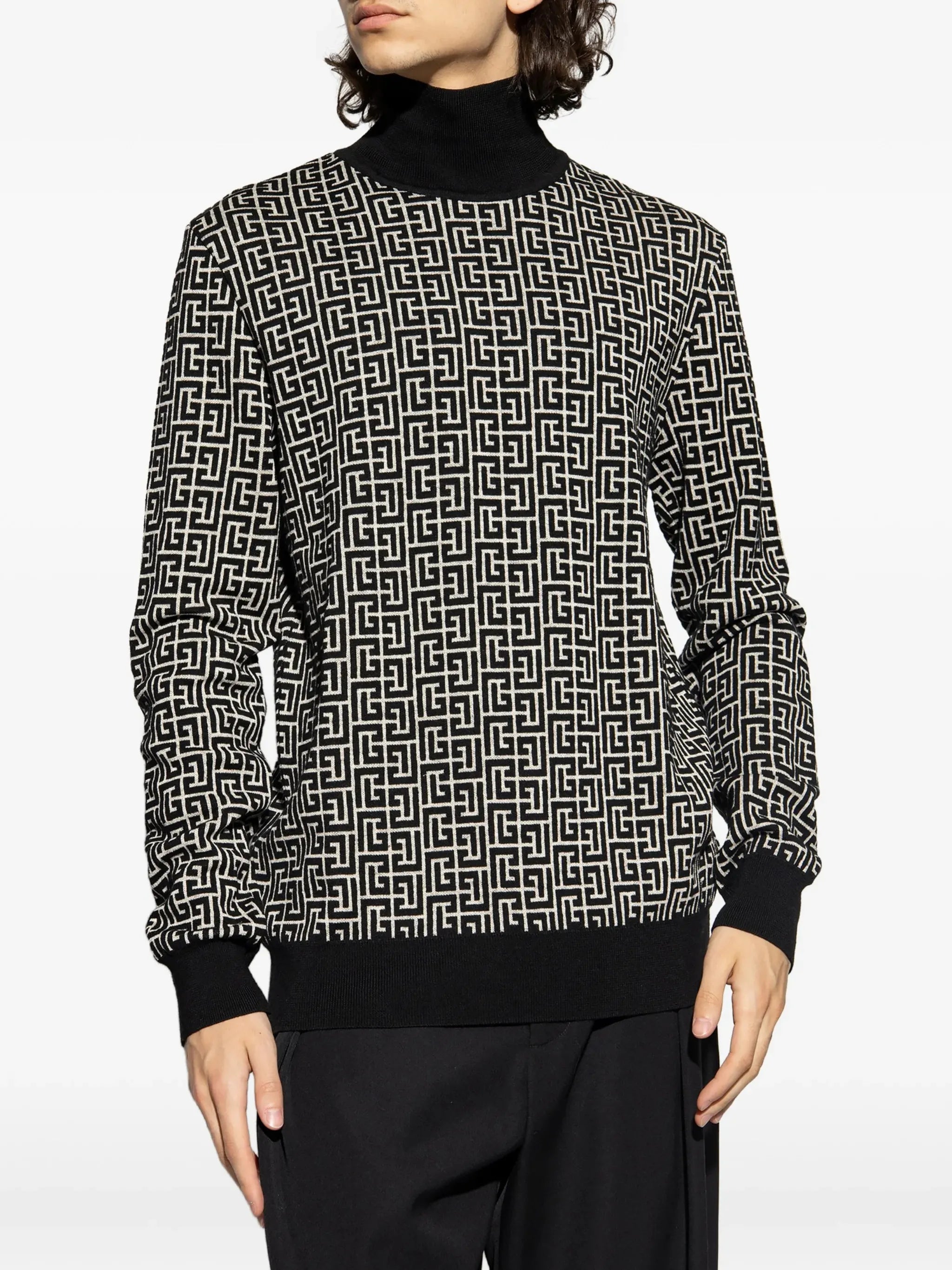 monogram-intarsia roll-neck jumper