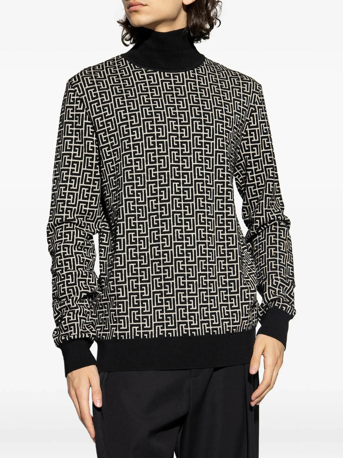 monogram-intarsia roll-neck jumper