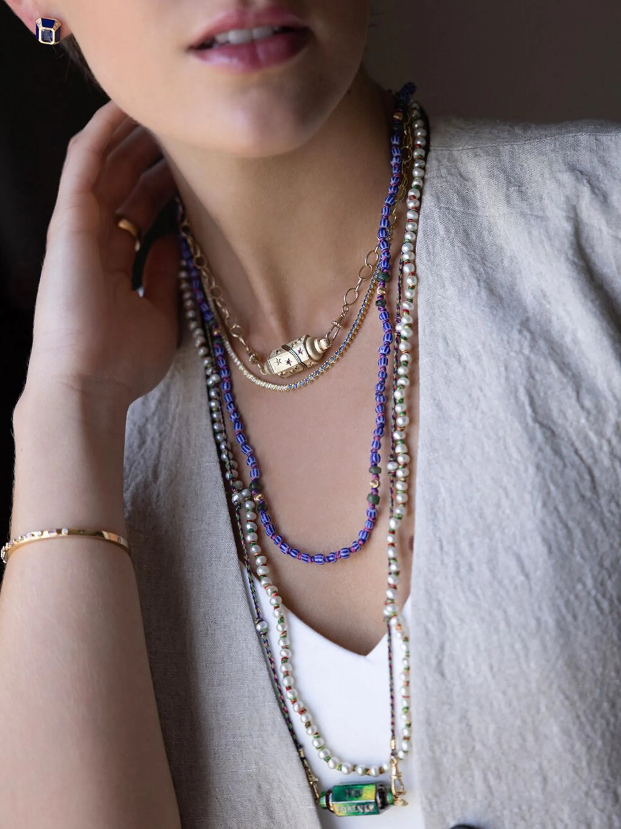 14kt gold Eye Will Love Locket diamond and multi-stone necklace