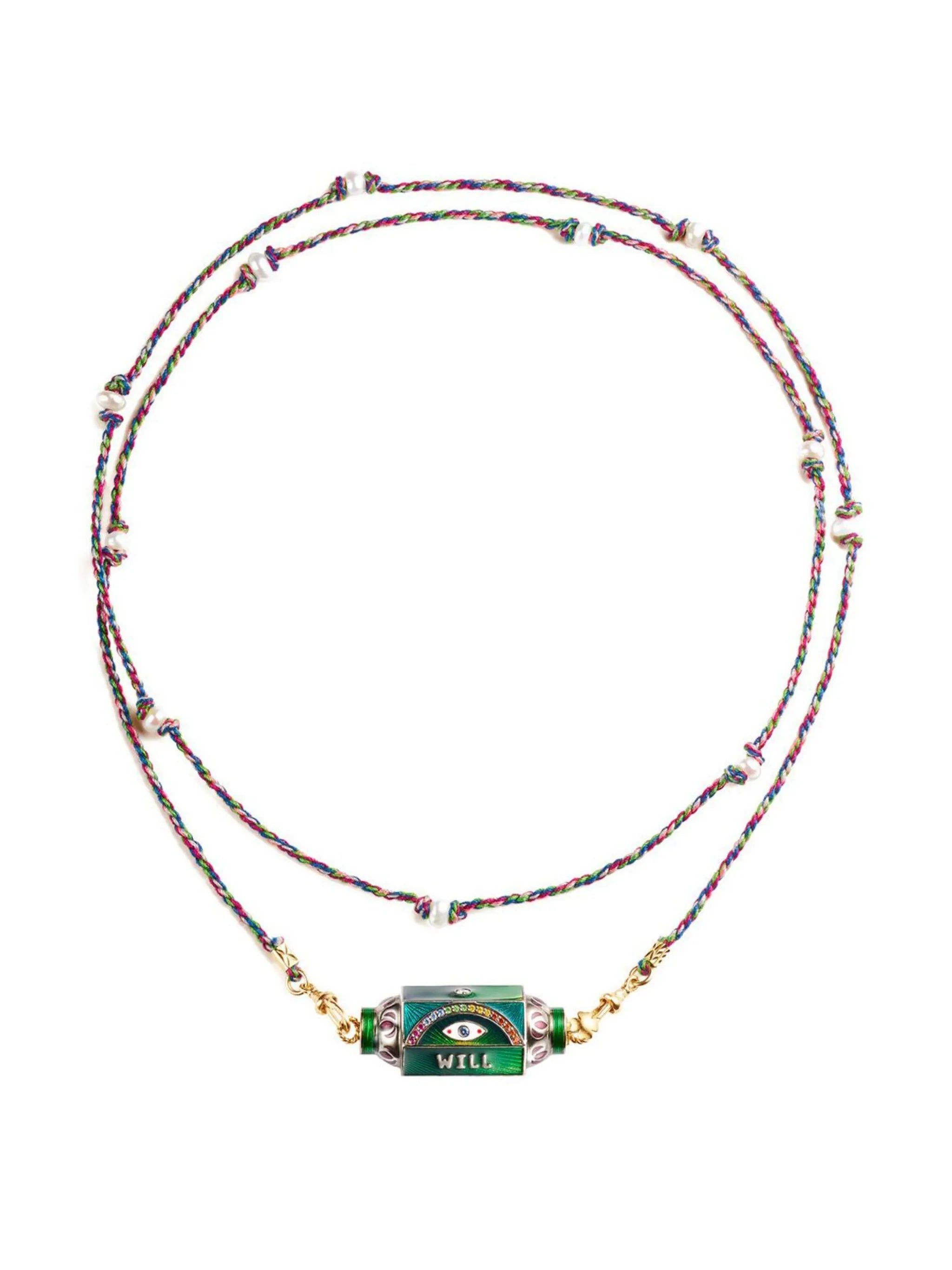 14kt gold Eye Will Love Locket diamond and multi-stone necklace