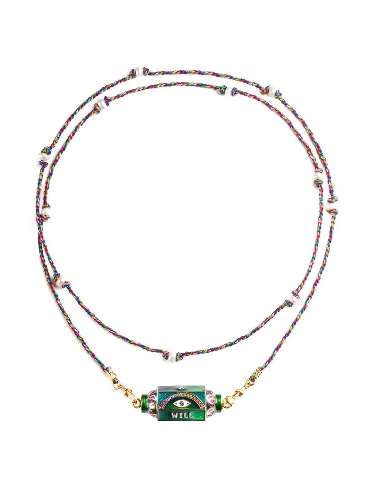 14kt gold Eye Will Love Locket diamond and multi-stone necklace