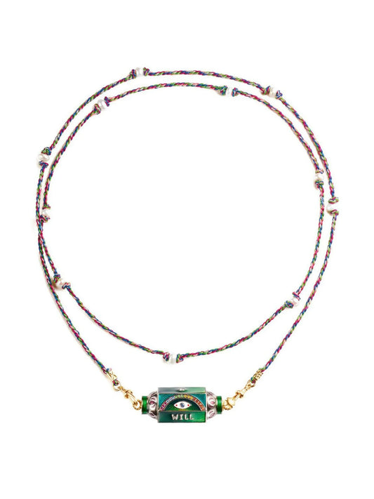 14kt gold Eye Will Love Locket diamond and multi-stone necklace