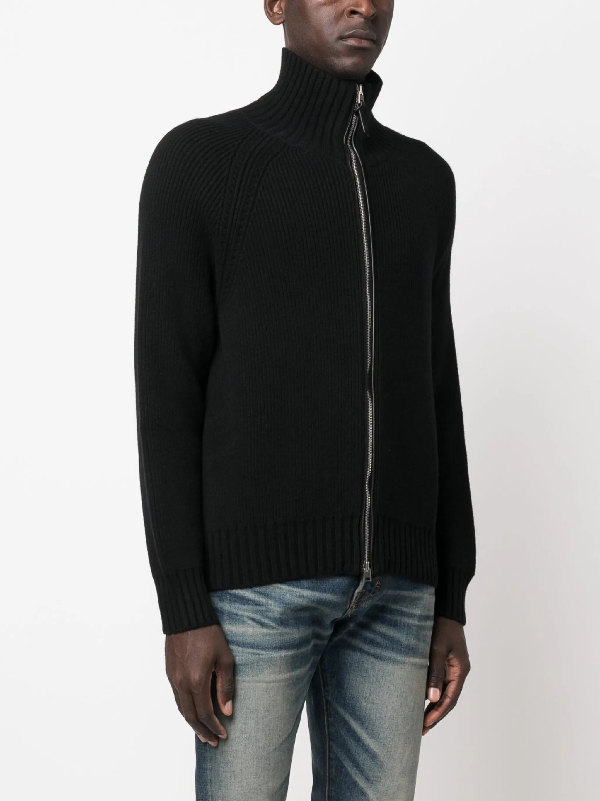 zip-up ribbed cardigan