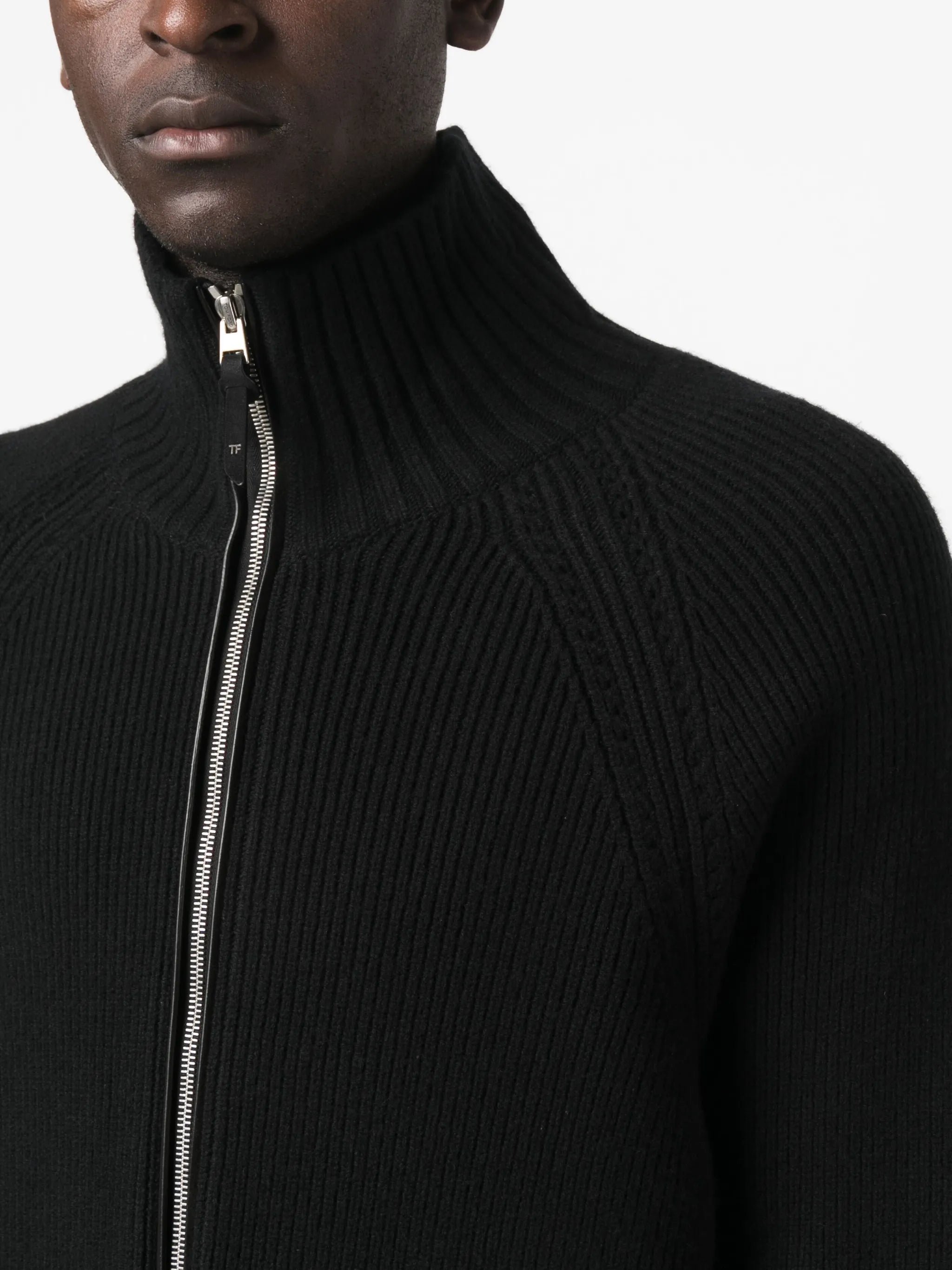 zip-up ribbed cardigan