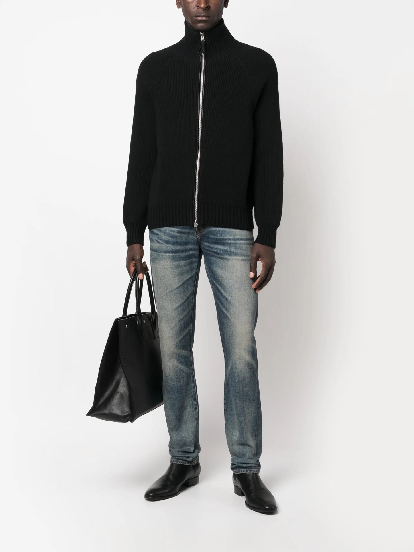 zip-up ribbed cardigan