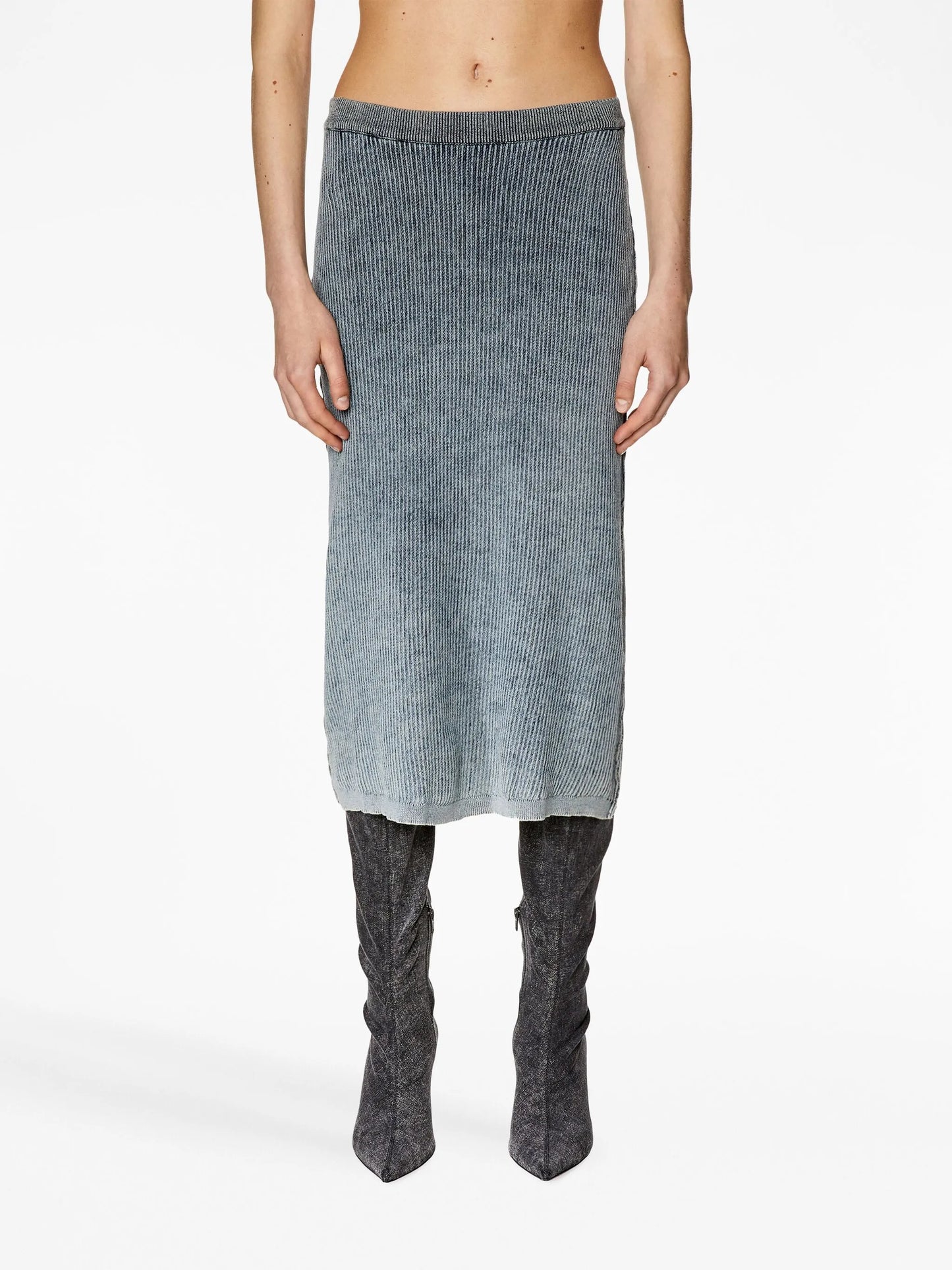 M-Arki elasticated-waistband ribbed midi skirt