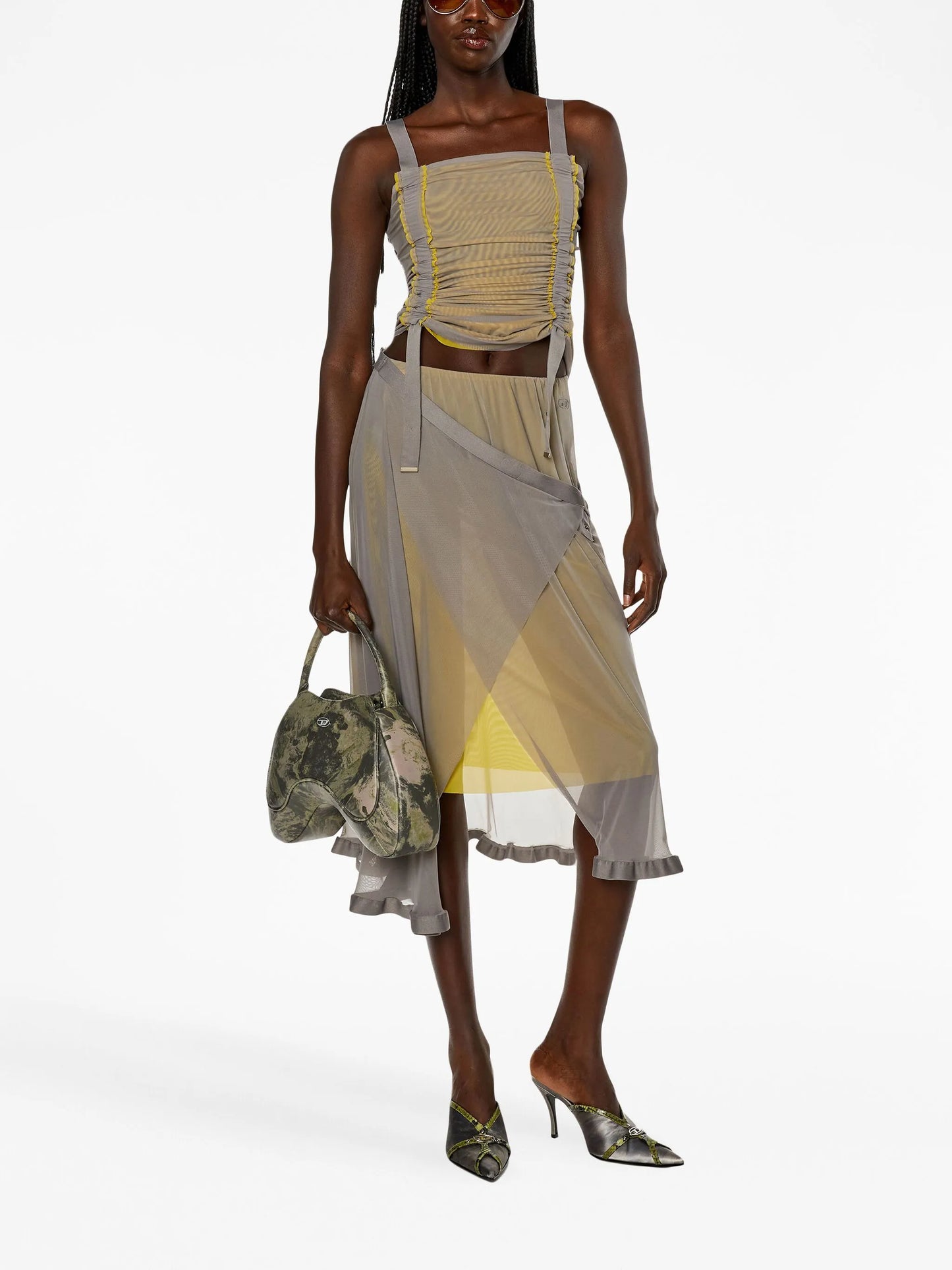 O-Ray-L1 layered-design mesh wrap skirt