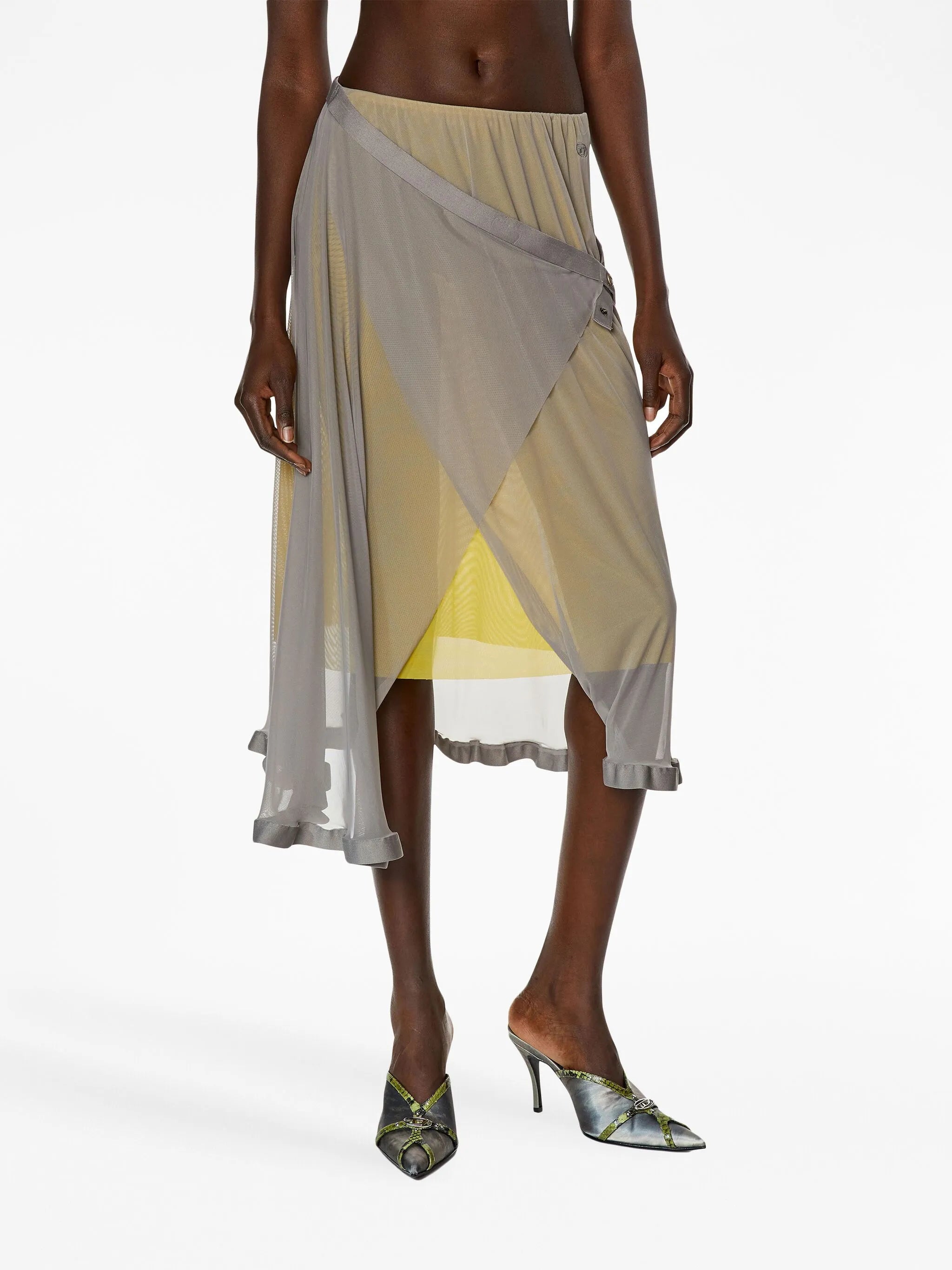 O-Ray-L1 layered-design mesh wrap skirt