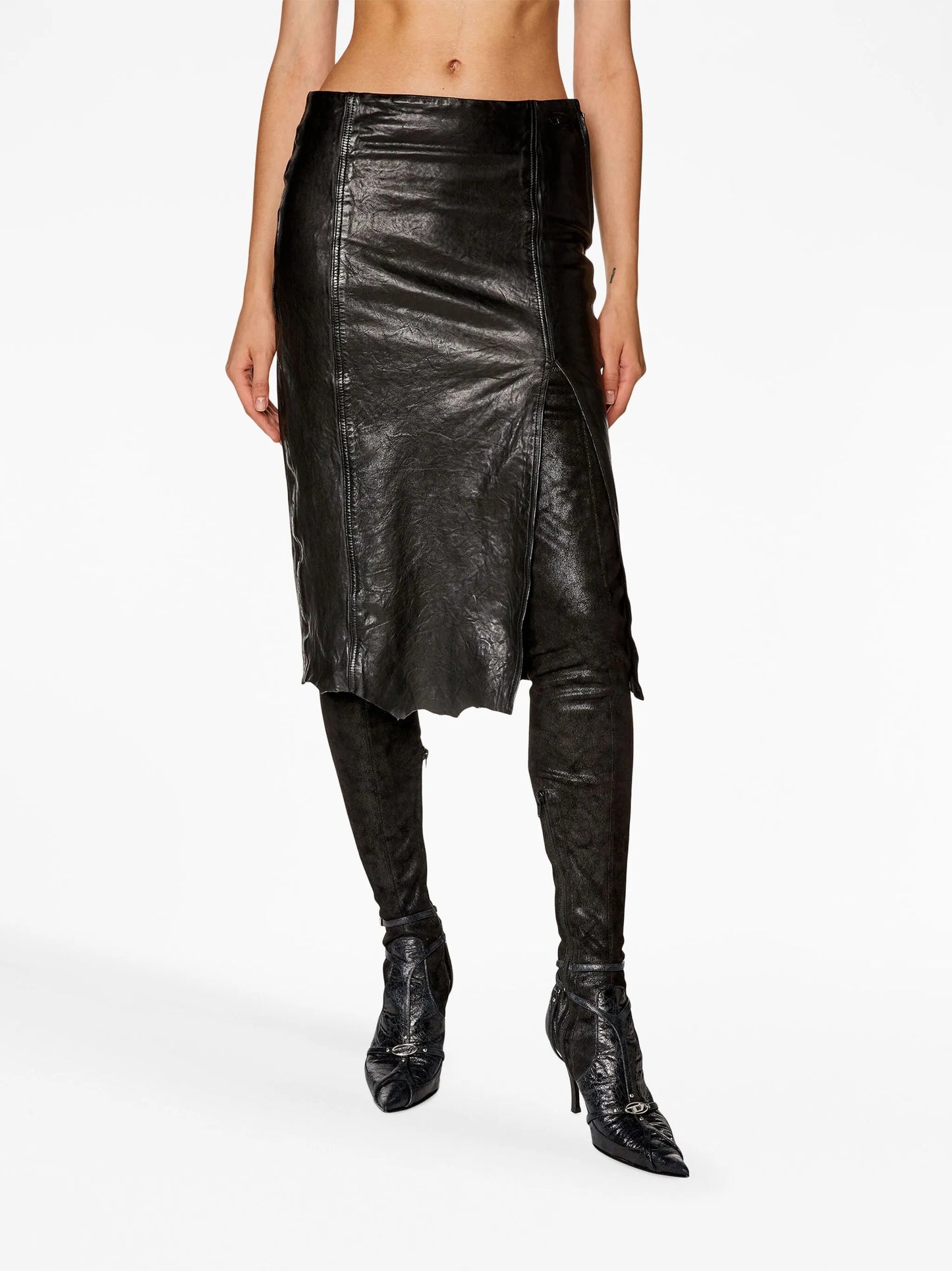 L-Rupa leather midi skirt