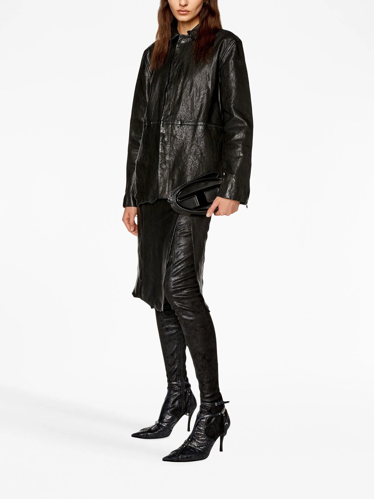 L-Rupa leather midi skirt