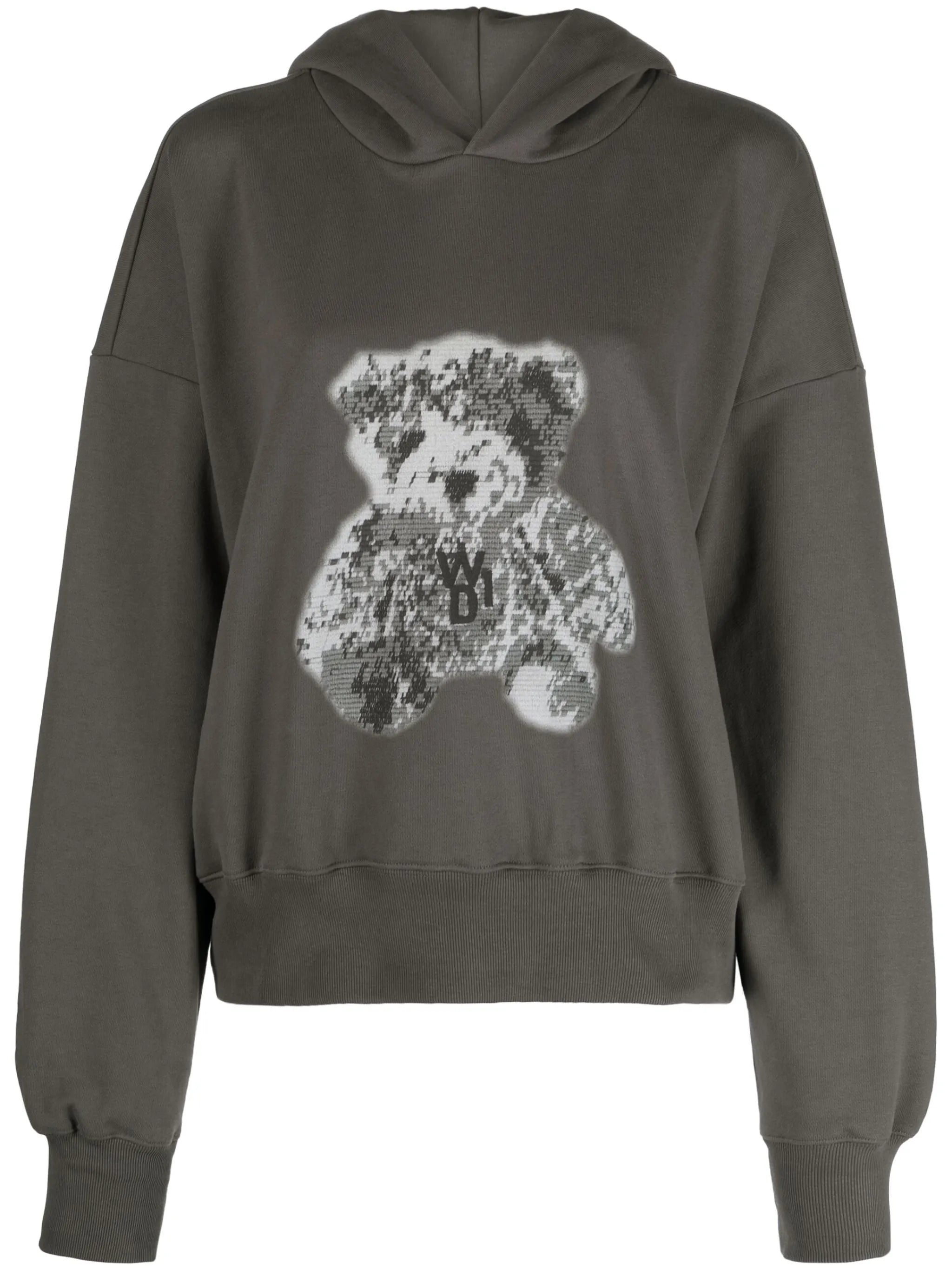 pixel teddy-print cotton hoodie