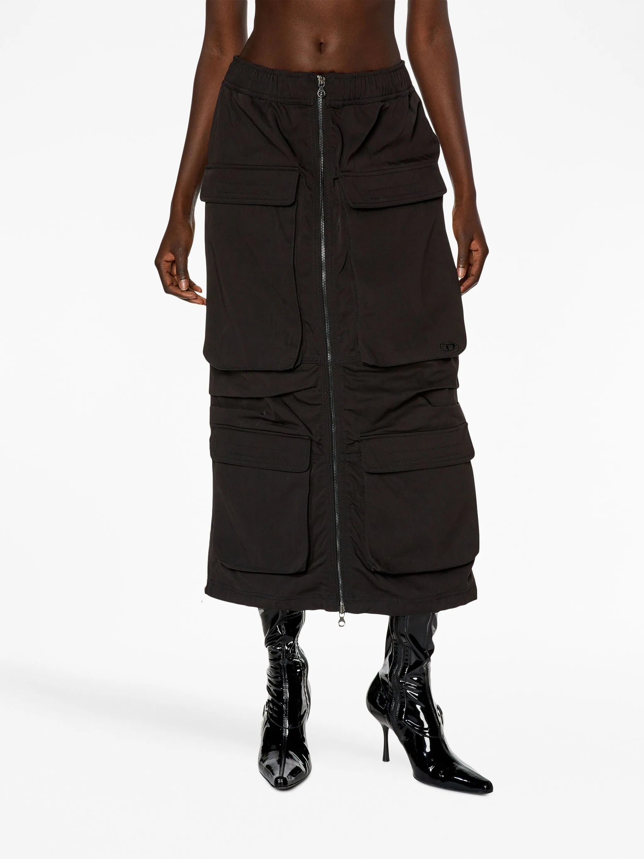 O-Mirt cargo-pocket elasticated midi skirt