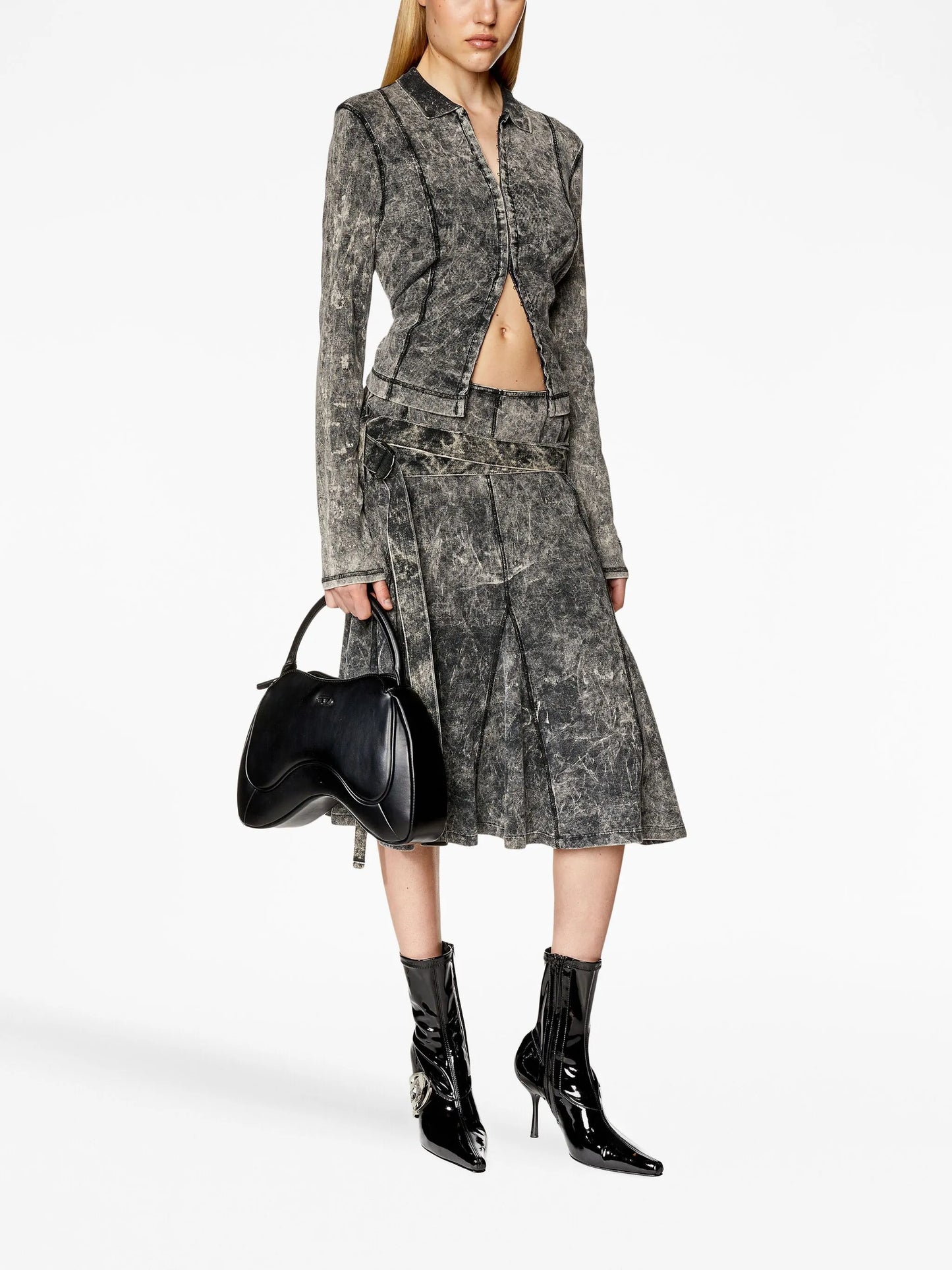 O-Venus double-belt pleated skirt