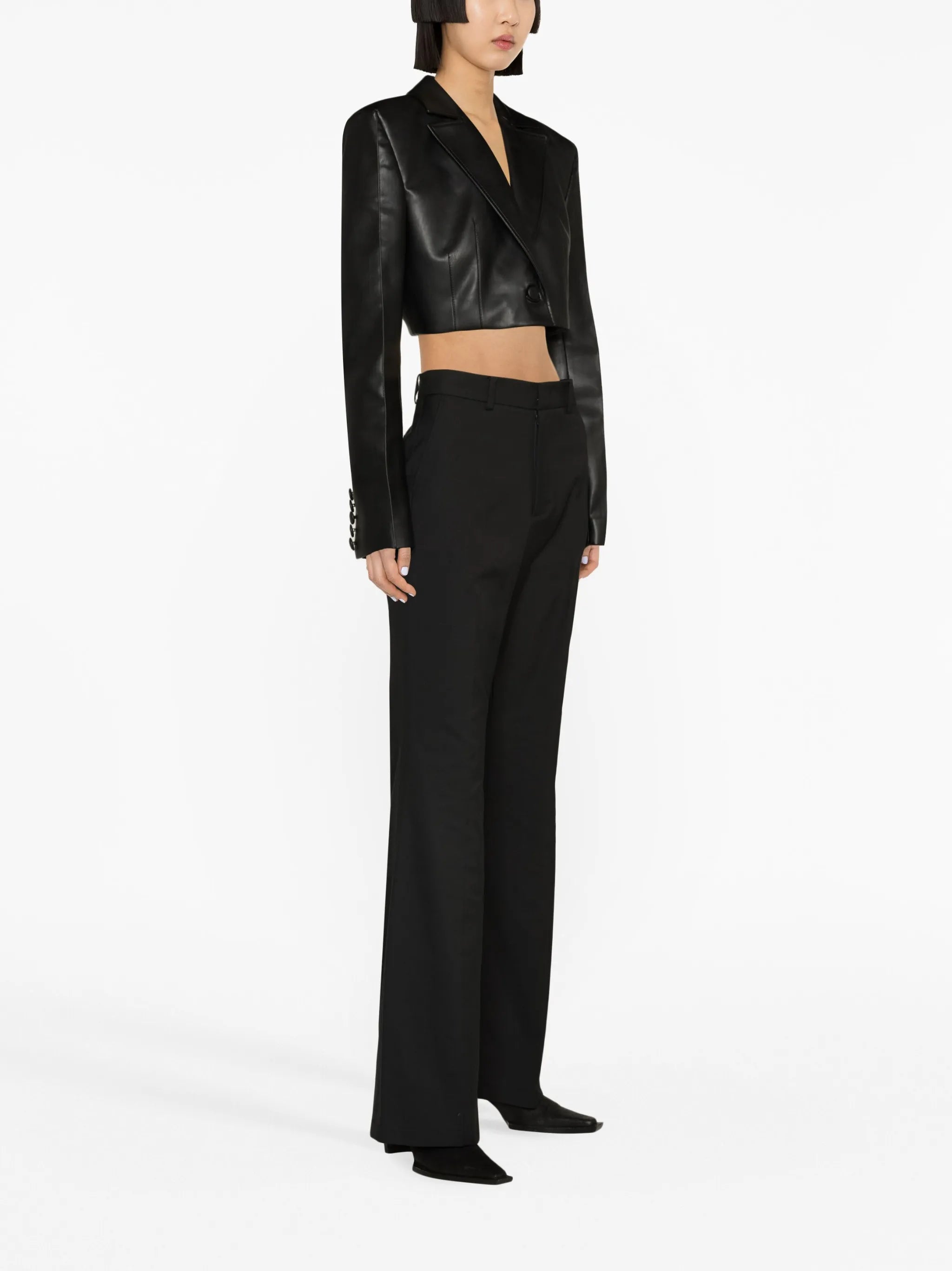 flared stretch-cotton trousers