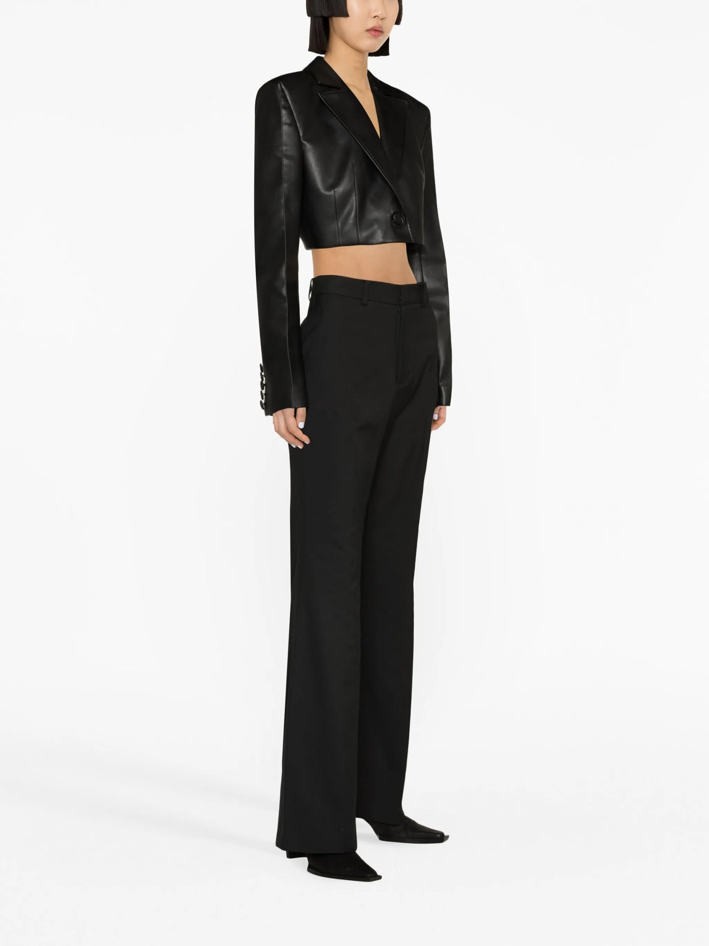 flared stretch-cotton trousers