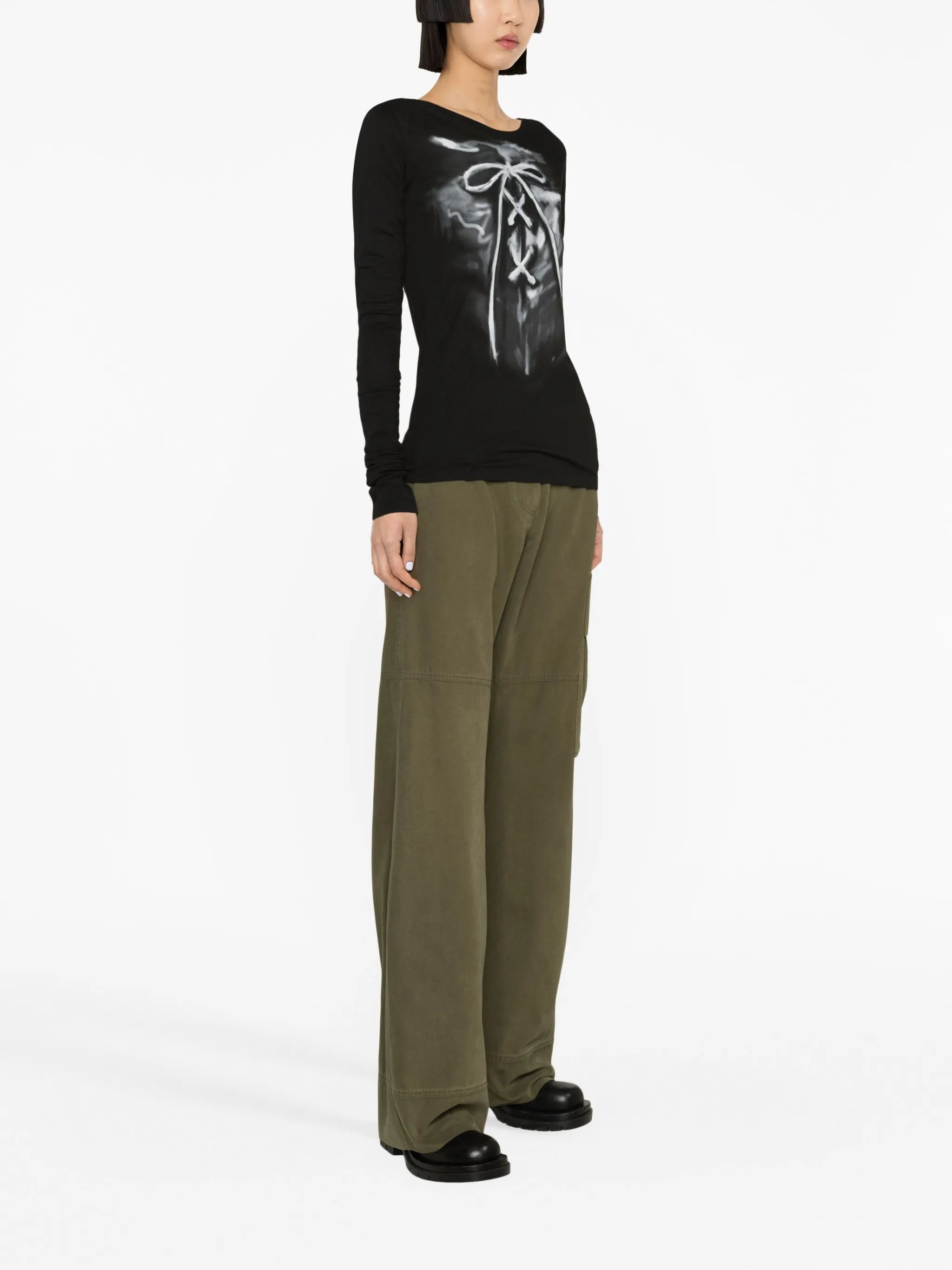 ribbon-print cotton T-shirt