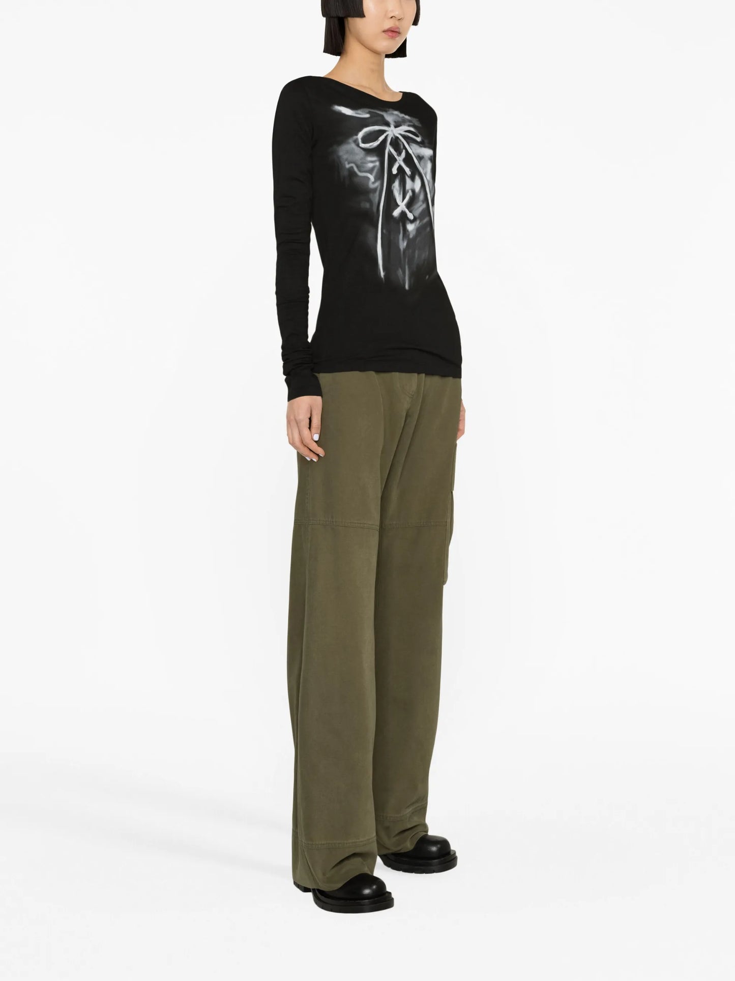 ribbon-print cotton T-shirt