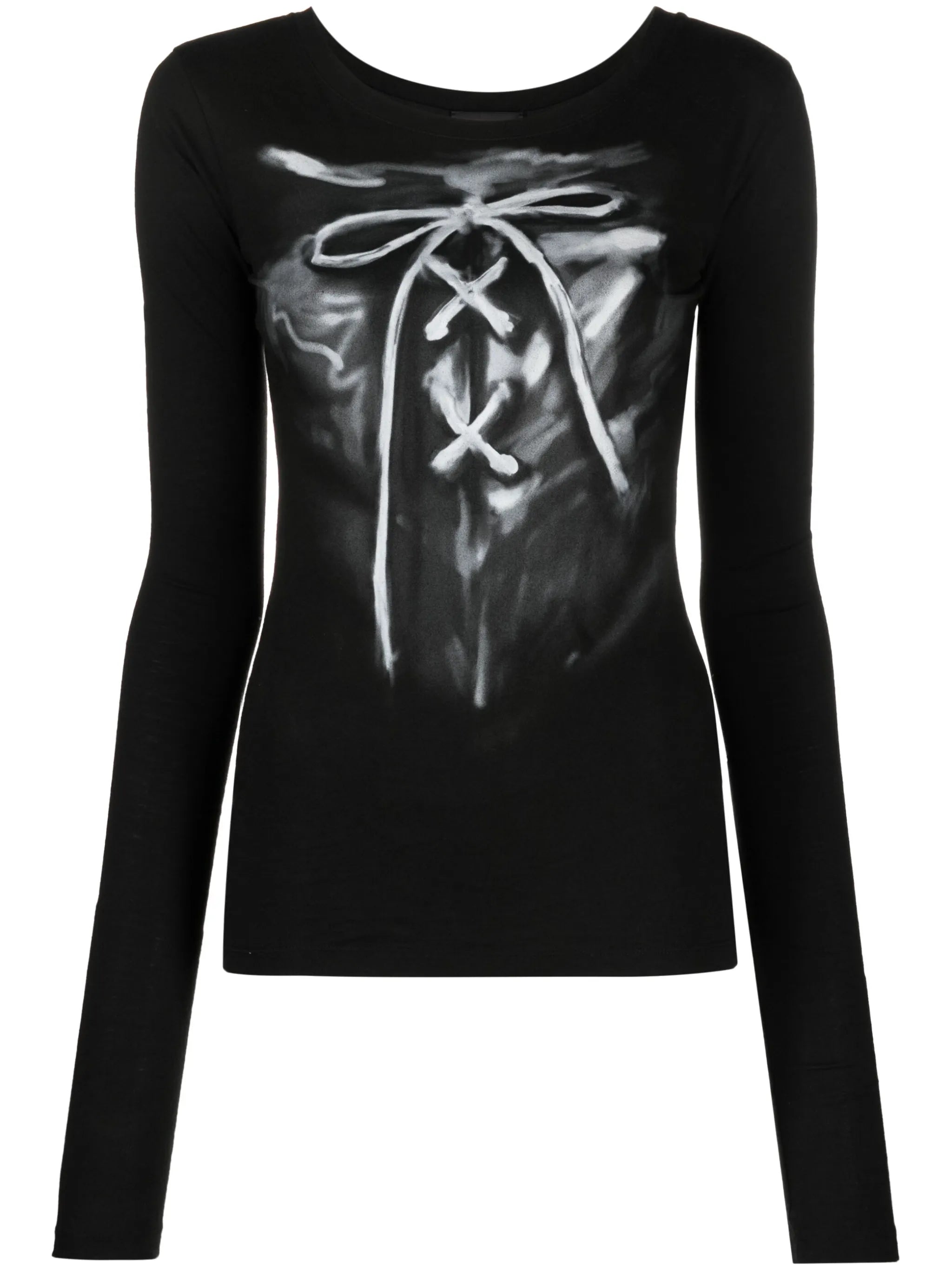ribbon-print cotton T-shirt