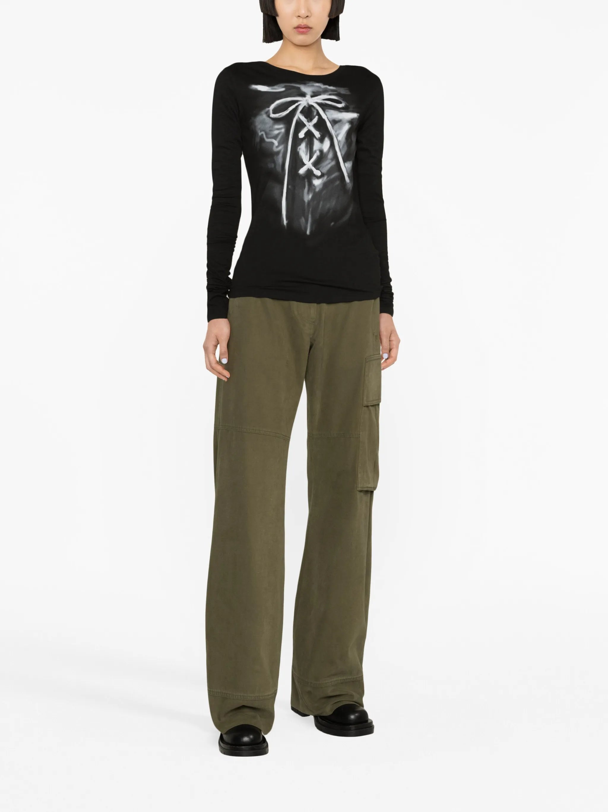 ribbon-print cotton T-shirt