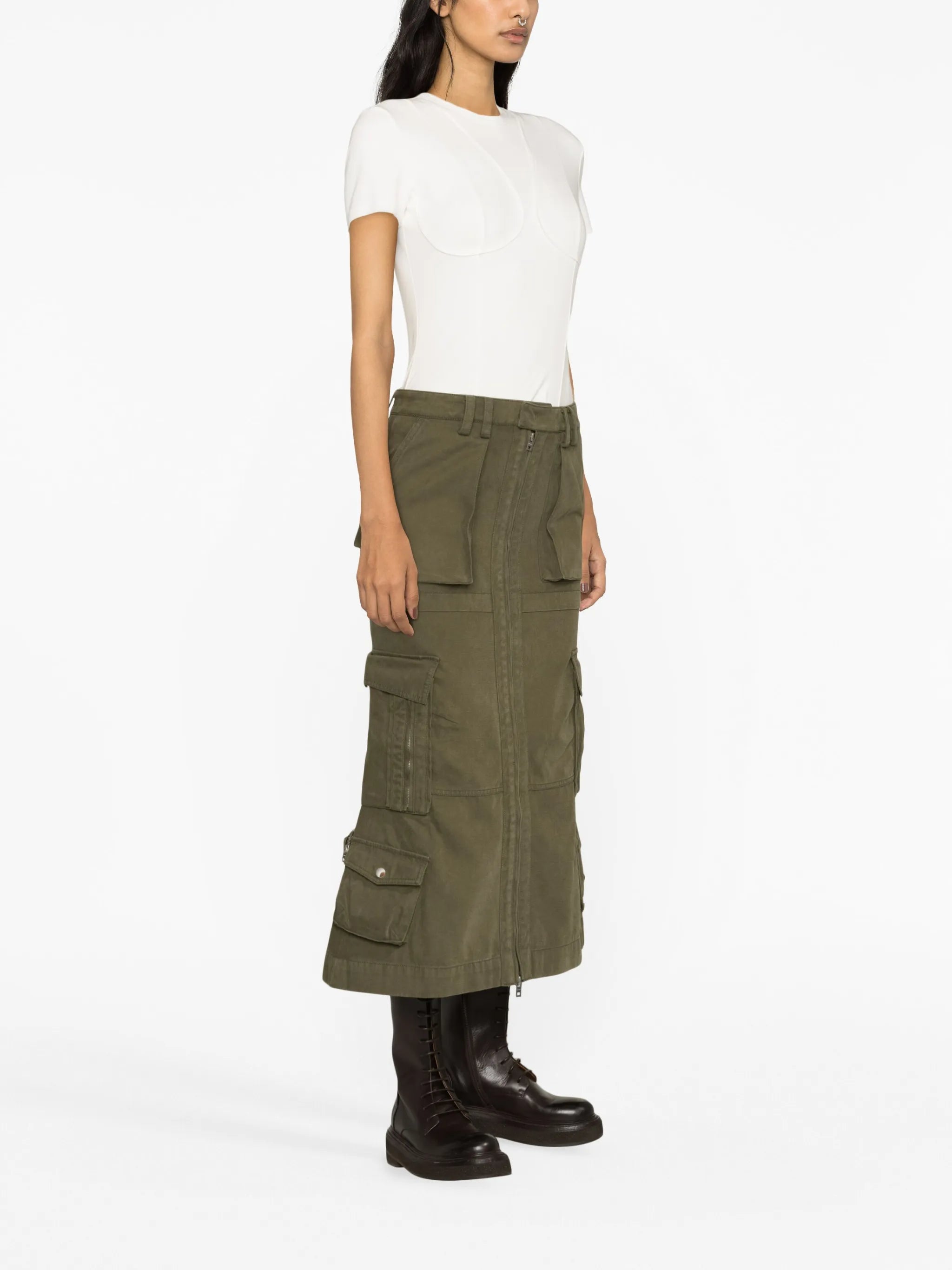 multiple cargo-pocket cotton skirt