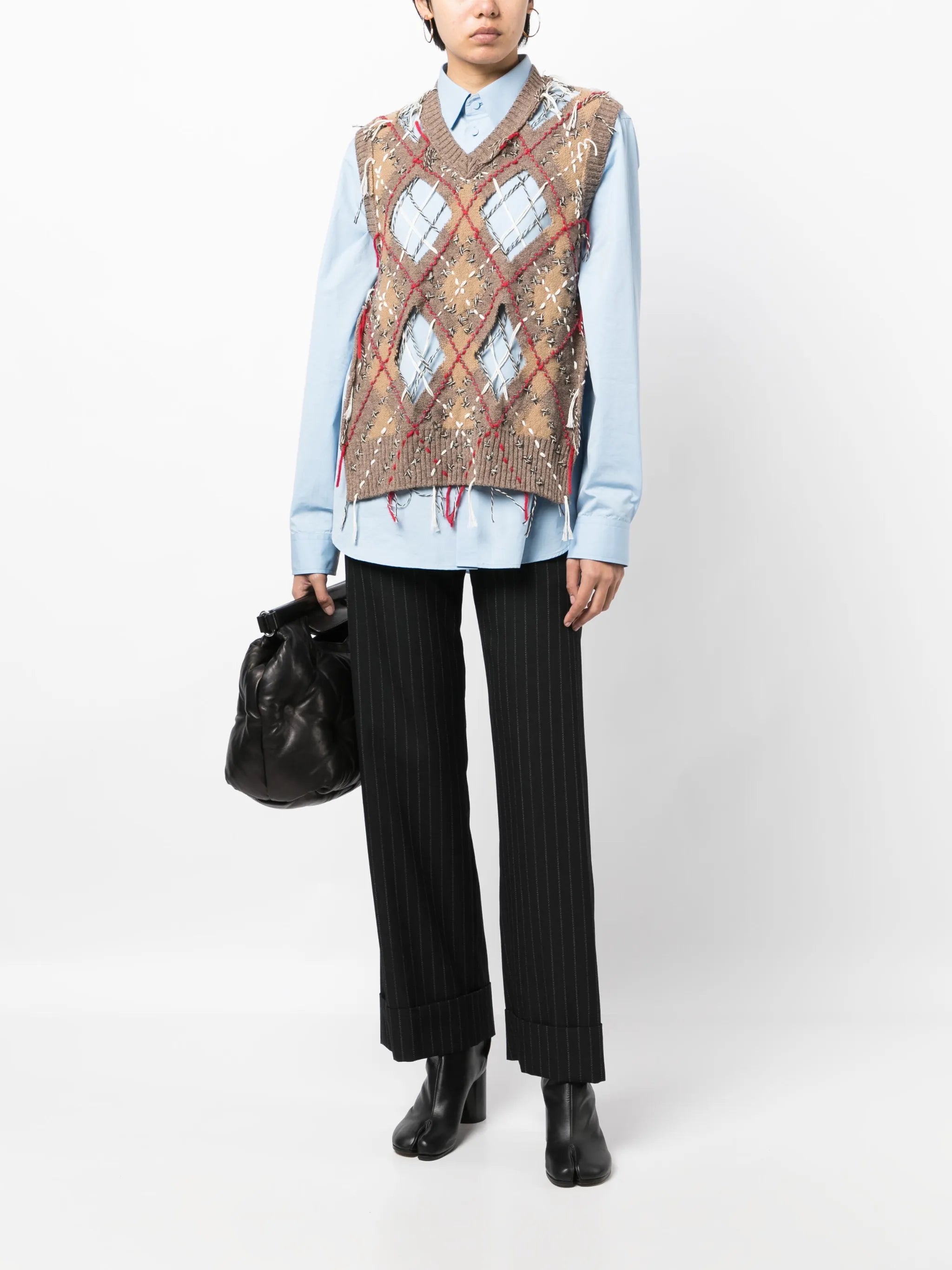 cut-out intarsia-knit vest