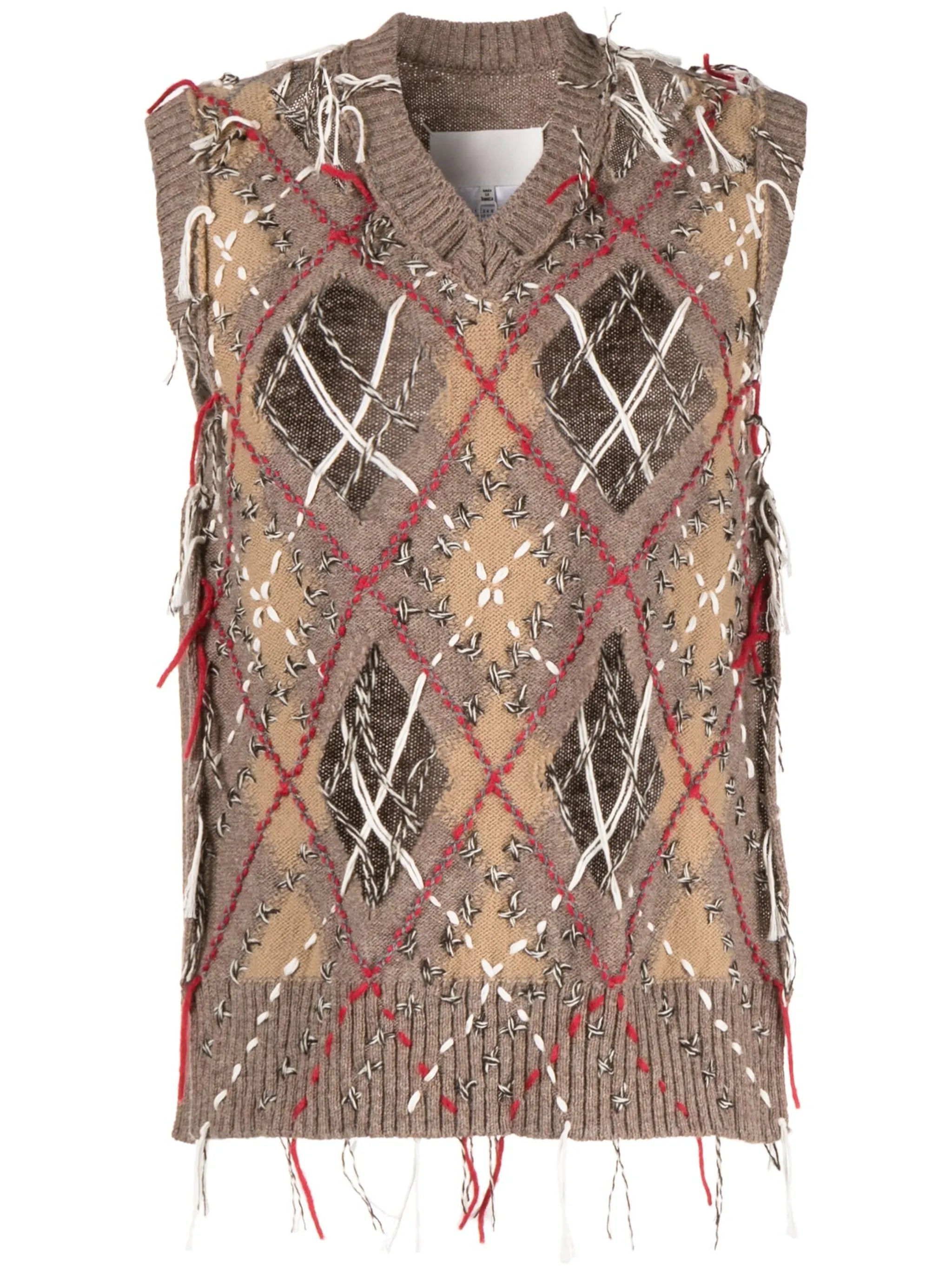 cut-out intarsia-knit vest