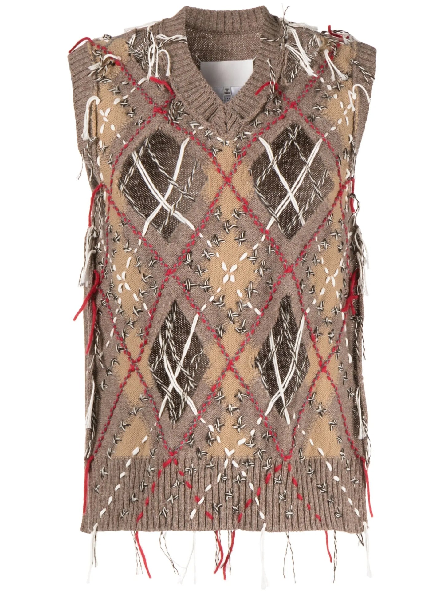 cut-out intarsia-knit vest