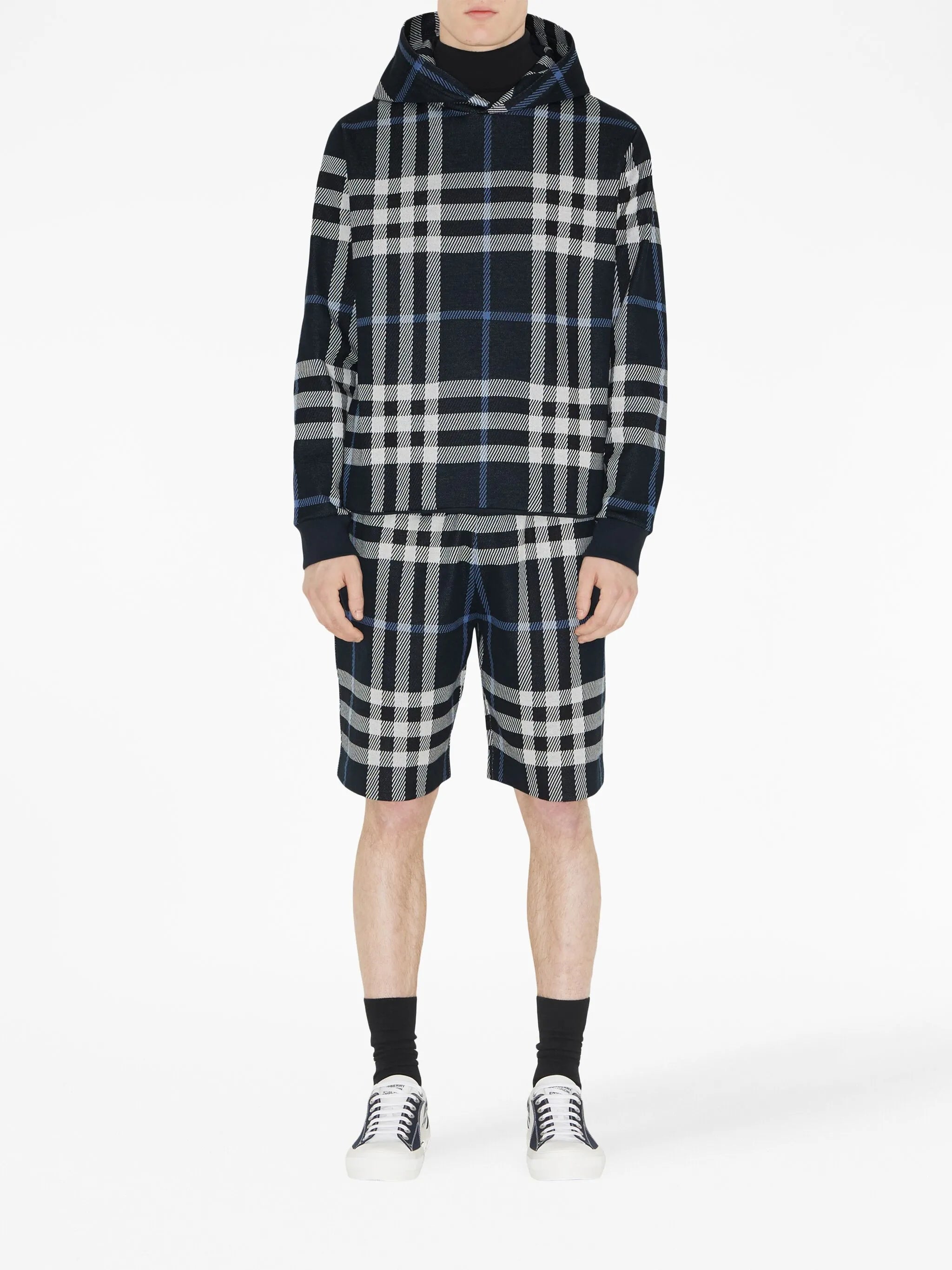 check-pattern straight-leg shorts