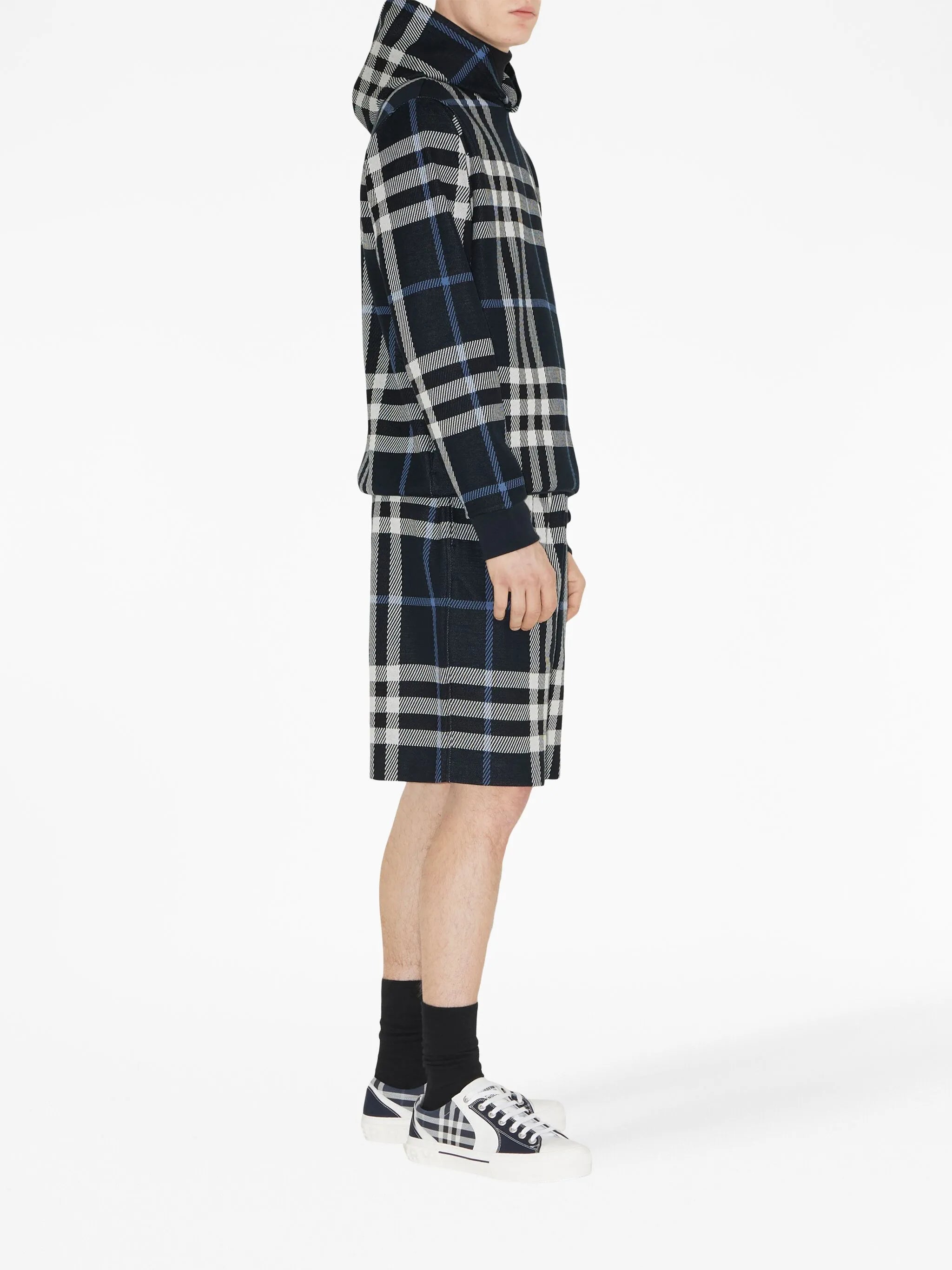 check-pattern straight-leg shorts