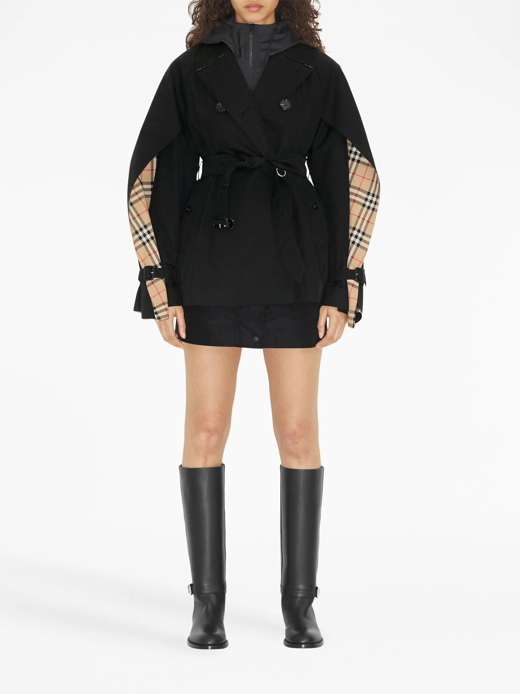 cape-sleeve cropped trench coat