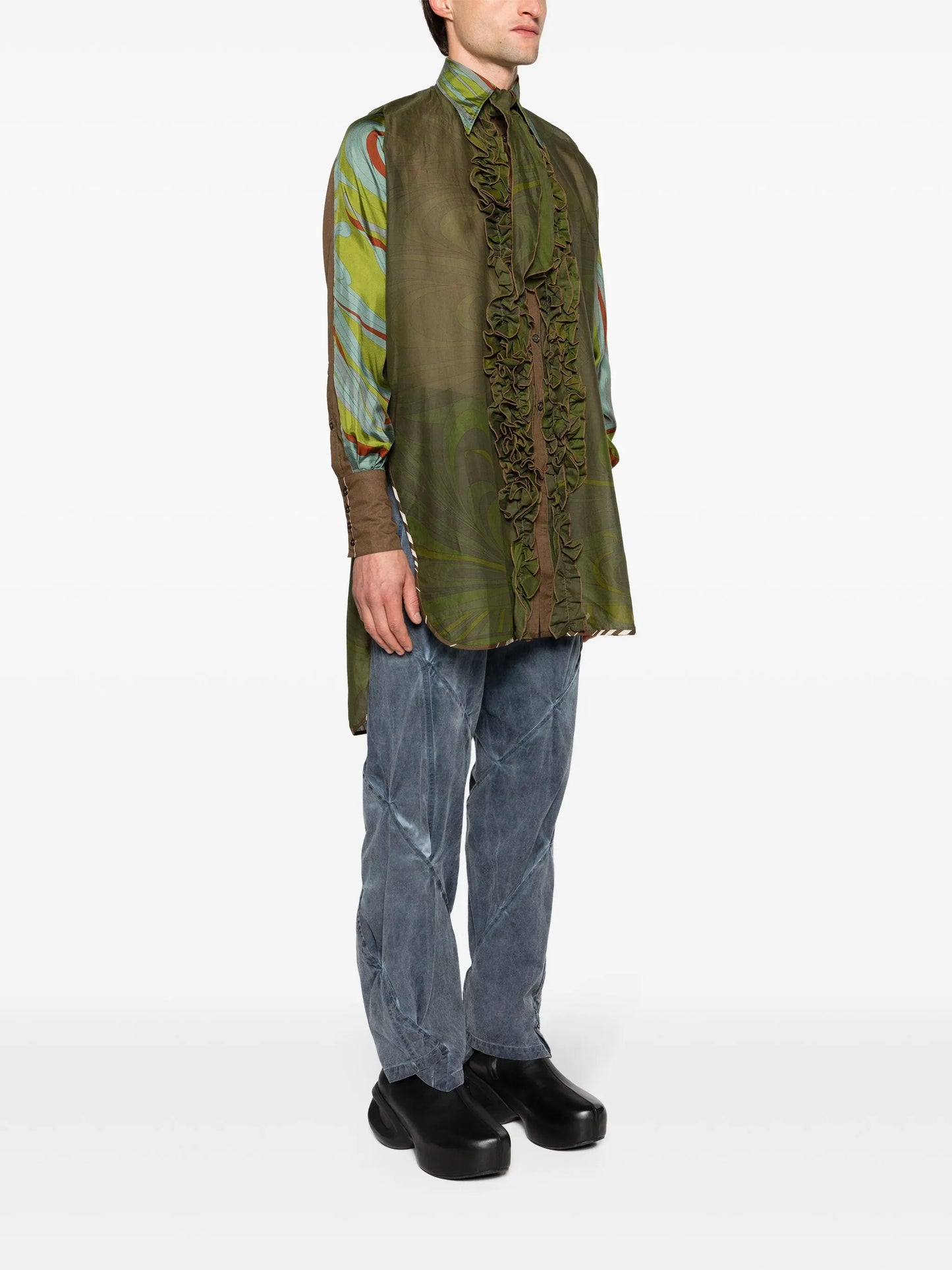 abstract-print semi-sheer shirt