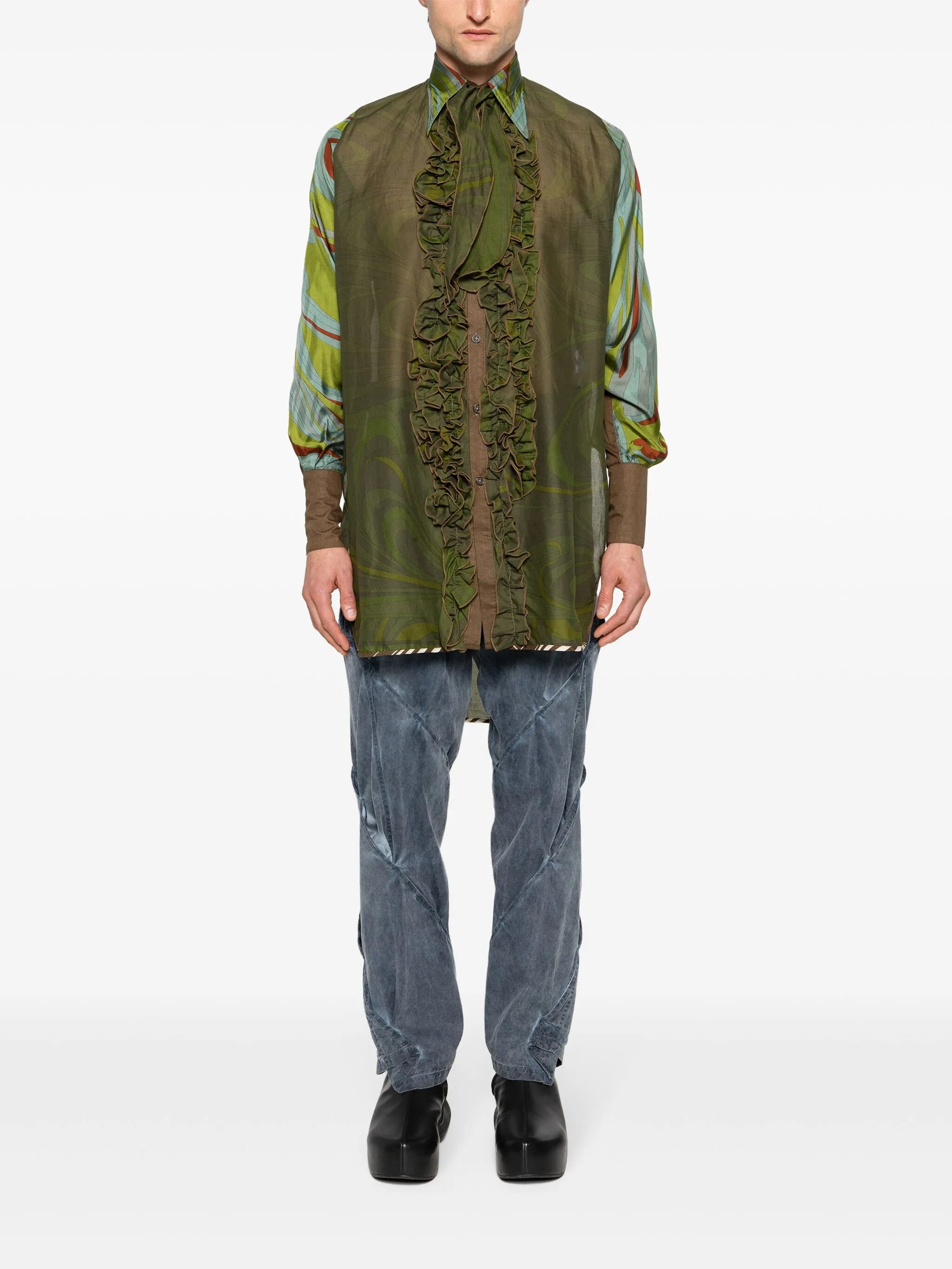 abstract-print semi-sheer shirt