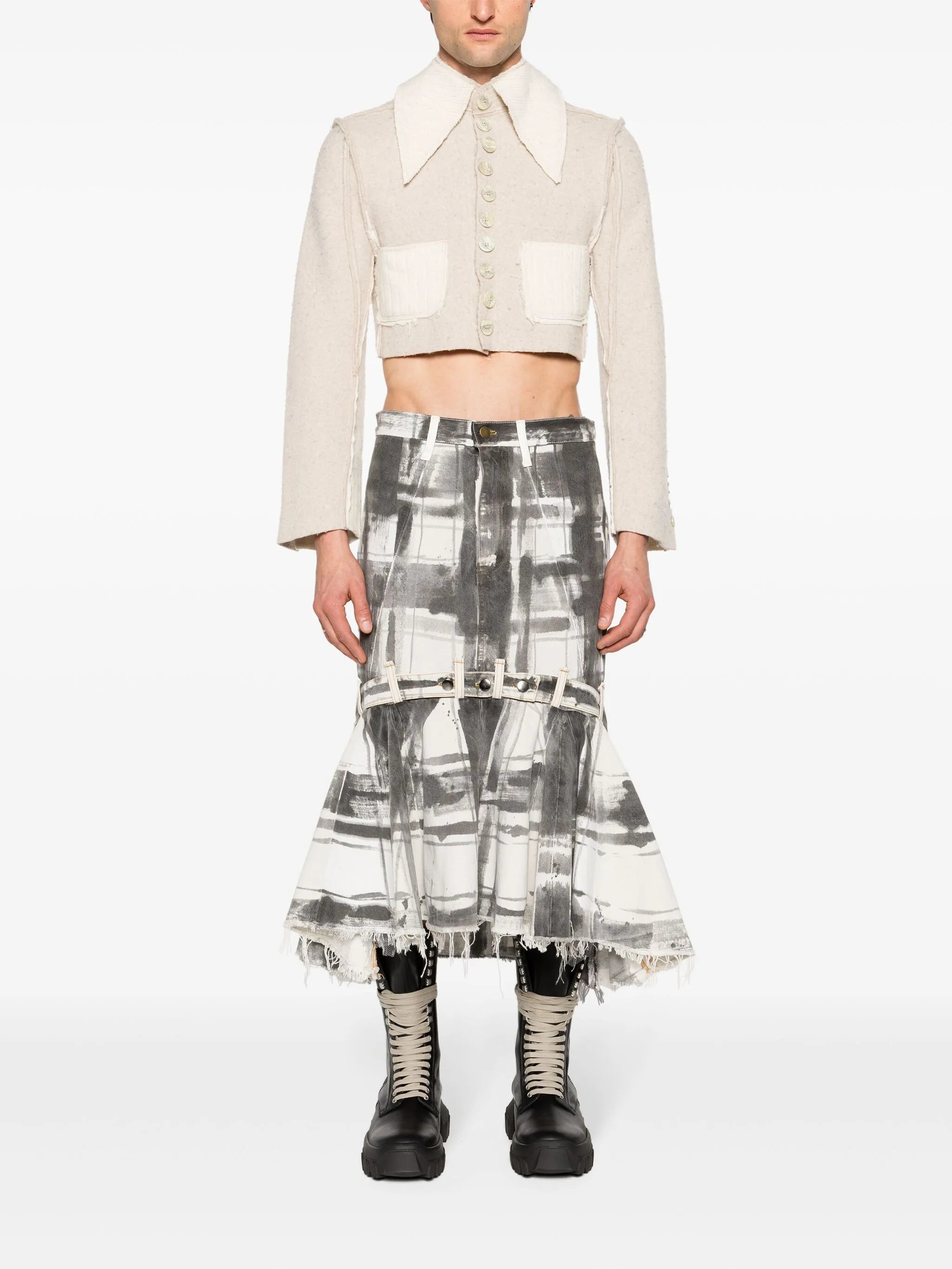 graphic-print denim skirt
